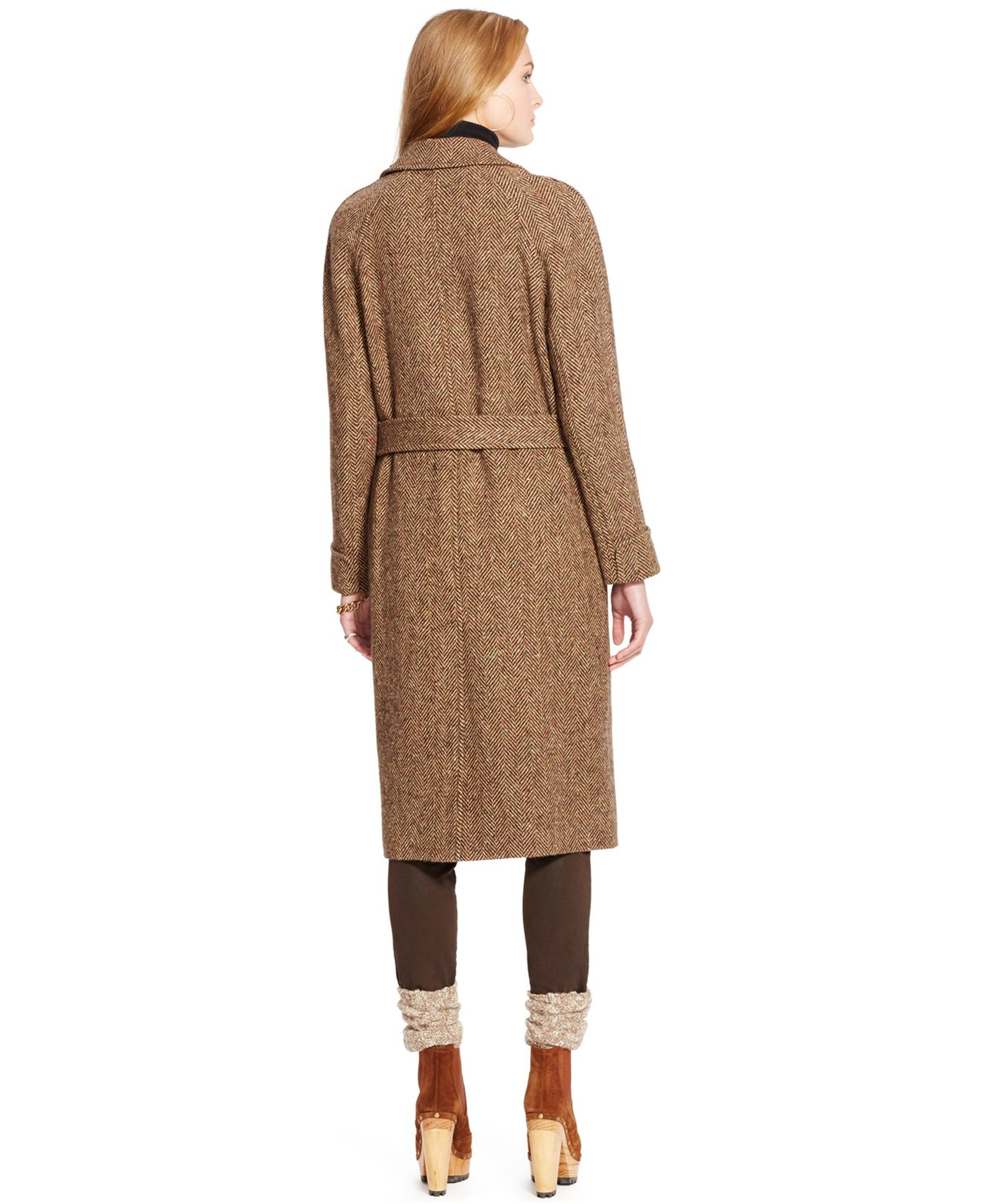 Polo ralph lauren Wool Herringbone Coat in Brown | Lyst