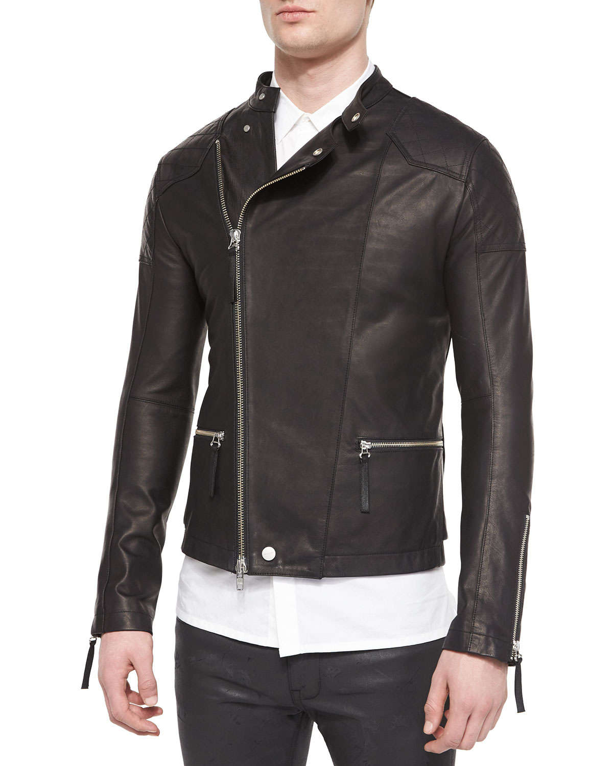 Helmut lang Asymmetric Leather Rider Jacket in Black for Men | Lyst