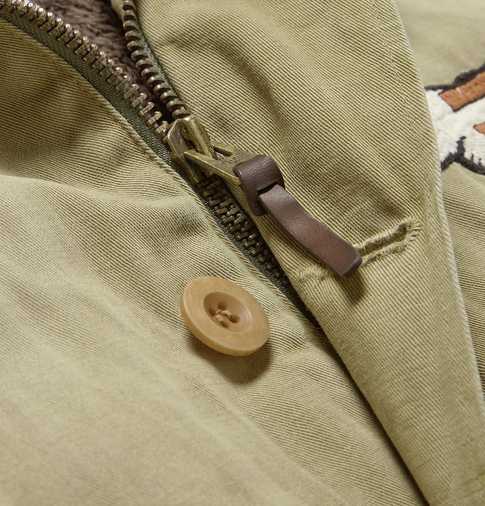 Visvim Deckhand Shearling-Collar Cotton And Linen-Blend Jacket in Green ...