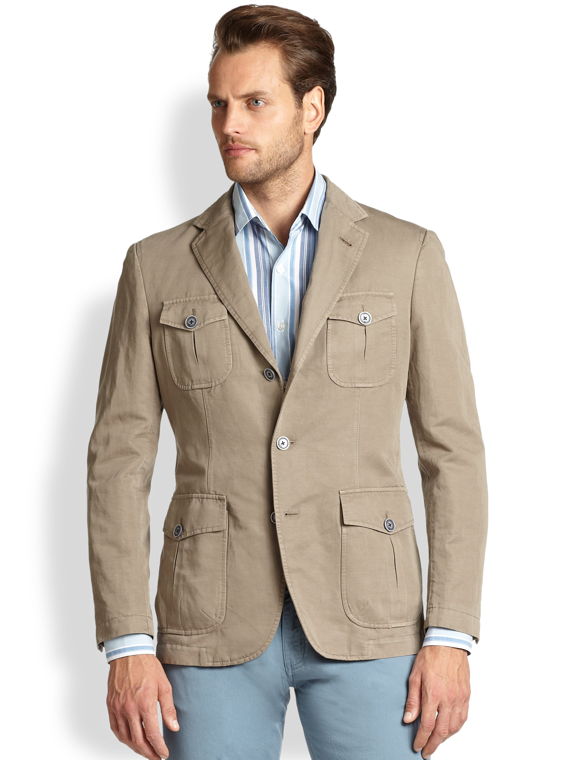 Lyst - Canali Cotton Linen Jacket in Brown for Men