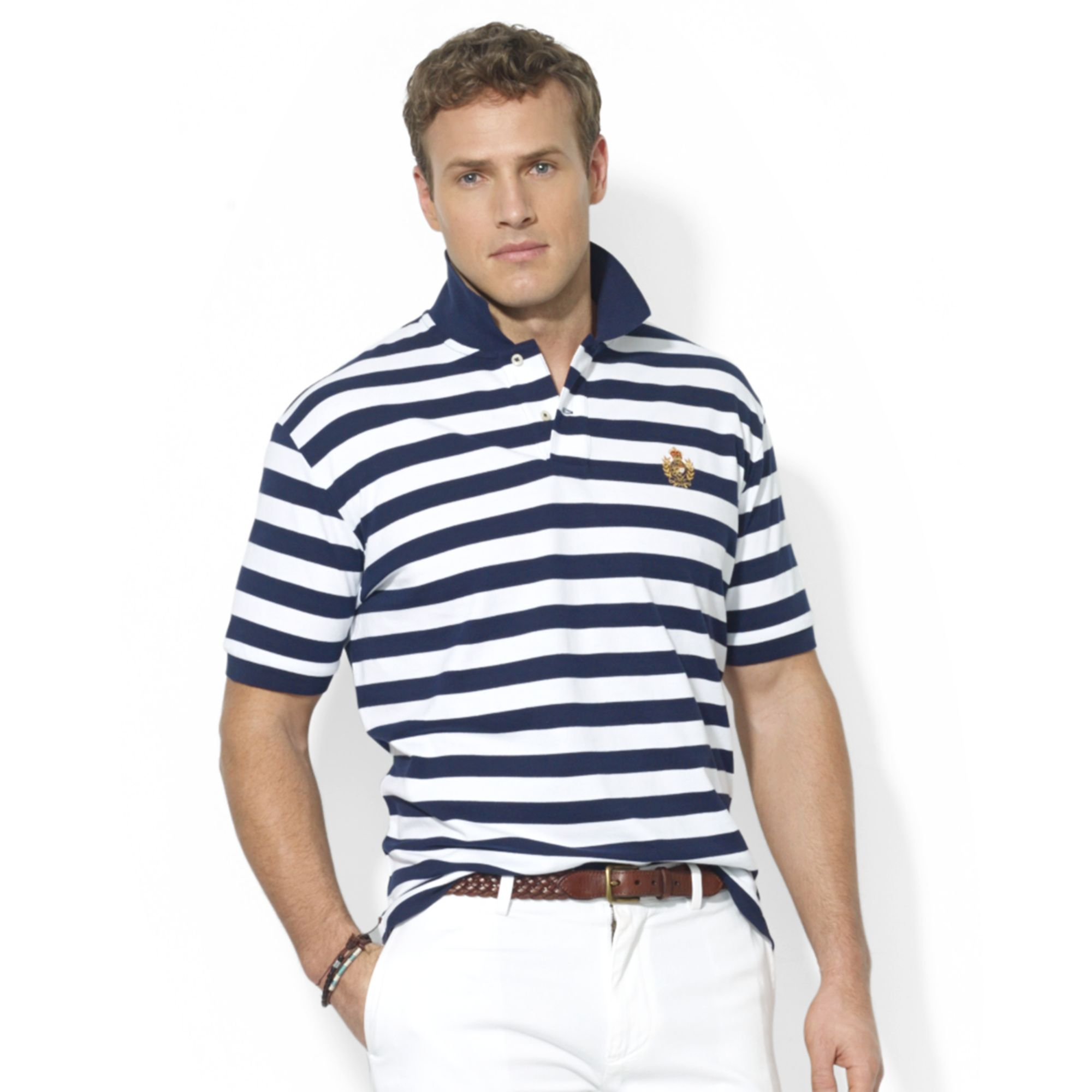 Ralph Lauren Polo Big and Tall Striped Mesh Crest Polo in Blue for Men ...