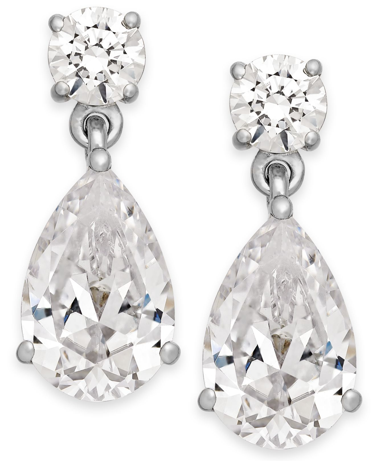 Arabella Swarovski Zirconia Double Drop Earrings In 14k White Gold in
