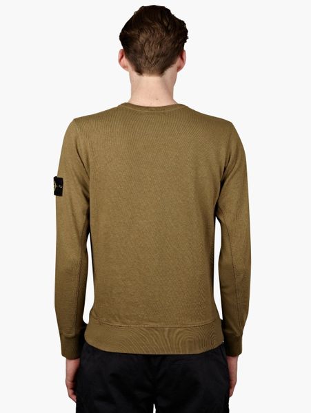 Stone Island Mens Olive Washed Crew Neck Sweatshirt in Green for Men ...