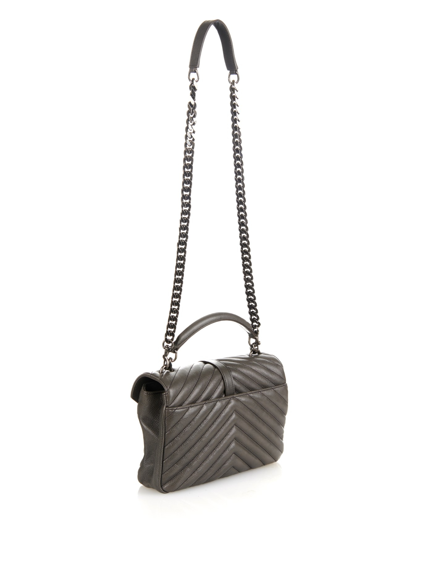 Saint laurent Collge Small Quilted-leather Shoulder Bag in Gray ...