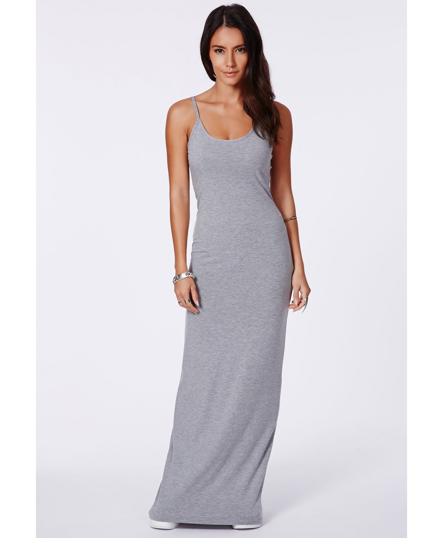 Lyst - Missguided Tamirka Grey Strappy Jersey Maxi Dress in Gray