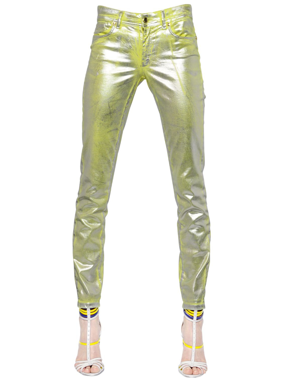 Just cavalli Waxed Metallic Denim Jeans in Green for Men (LIME GREEN ...