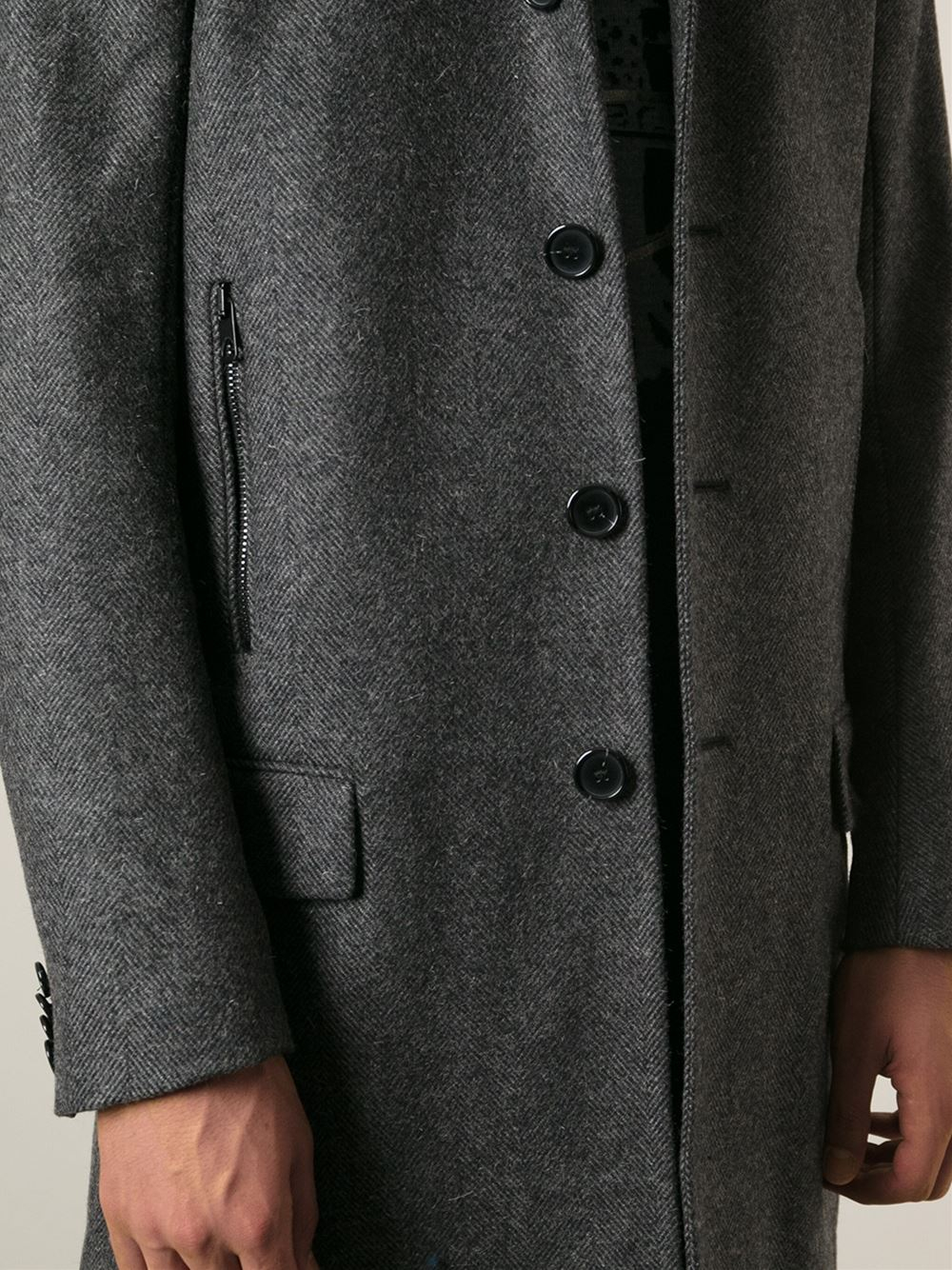 Lyst - Diesel Herringbone Pattern Funnel Collar Coat in Gray for Men