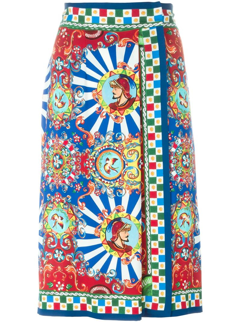 Dolce & Gabbana Carretto Siciliano Print Wrap Skirt - Lyst