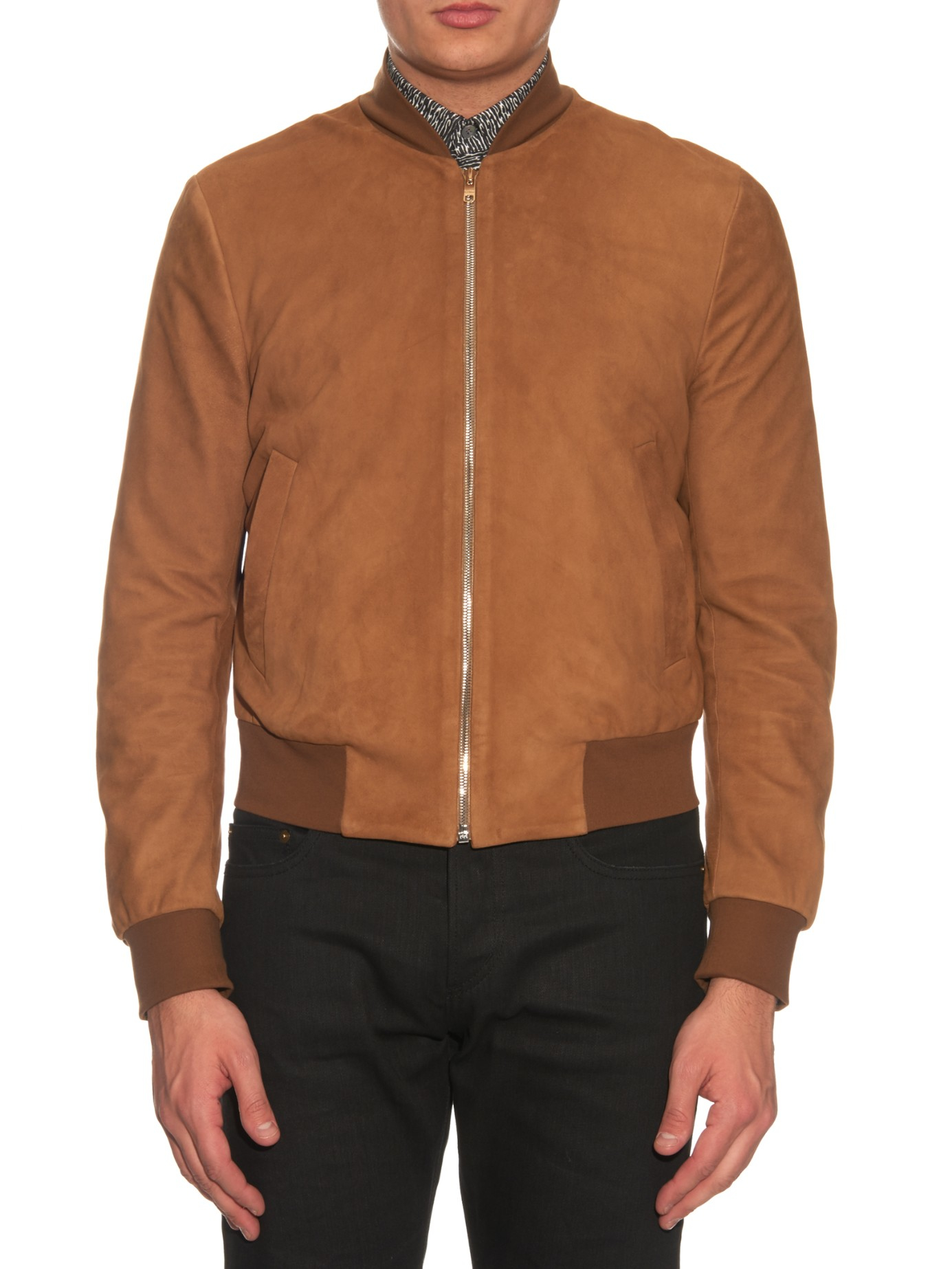 Paul Smith Suede Bomber Jacket in Brown for Men - Lyst
