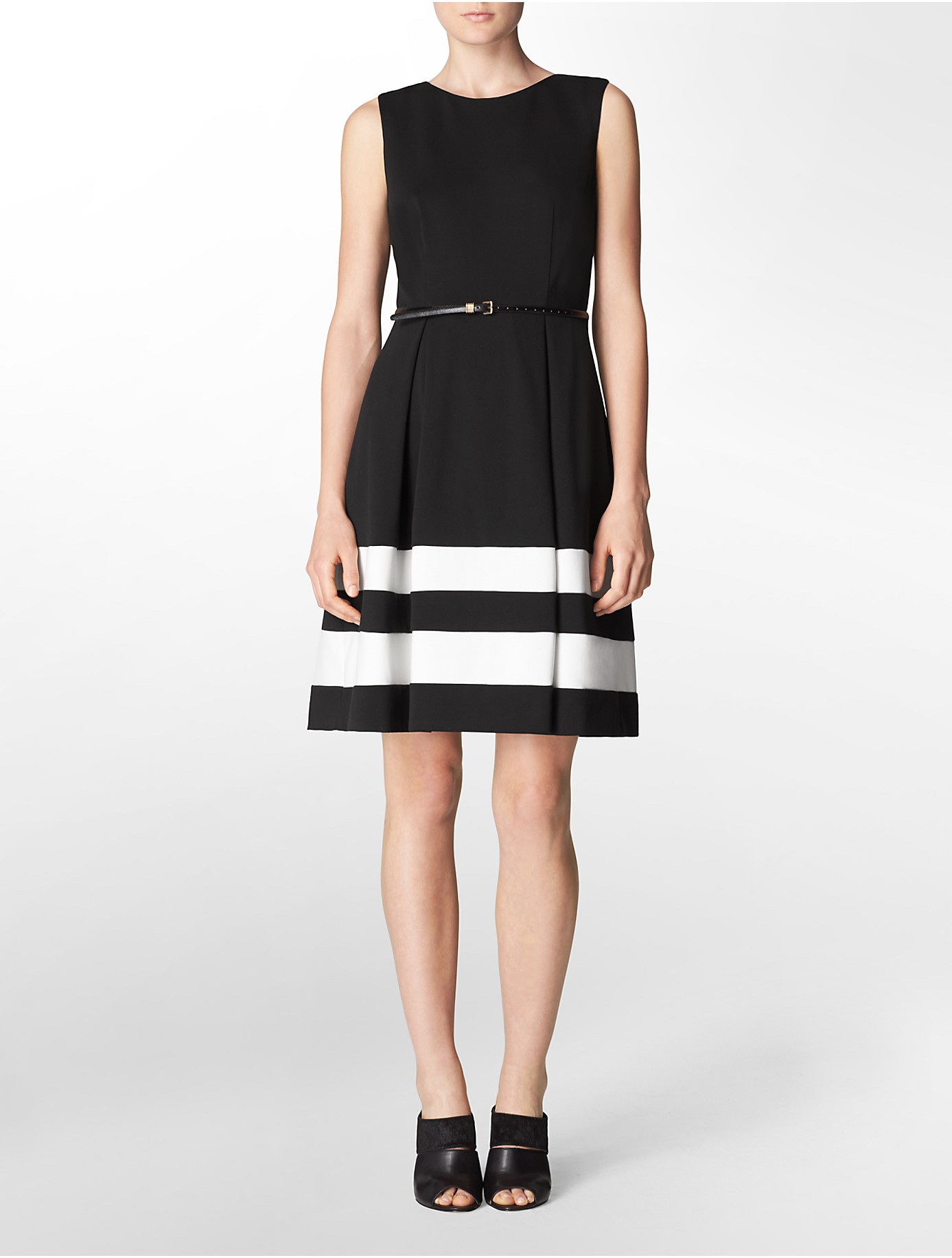Lyst - Calvin Klein White Label Colorblock Striped Accent Fit + Flare ...