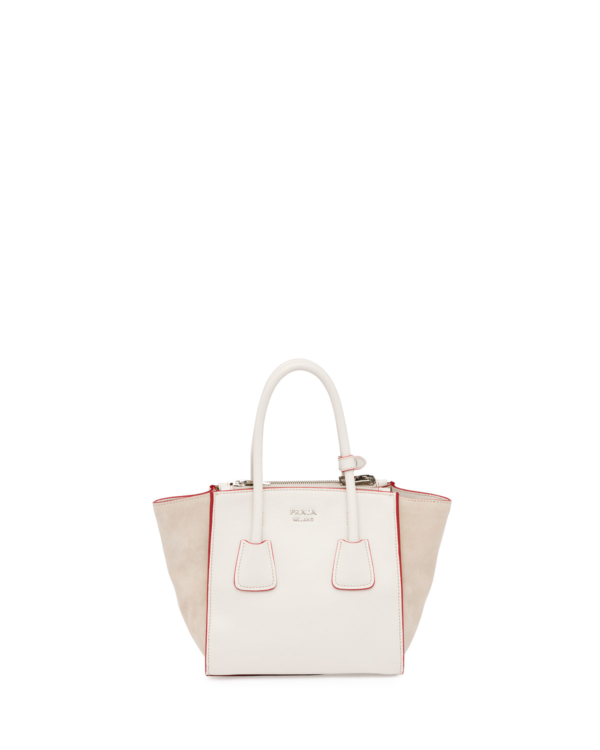 Prada Calfskin And Suede Mini Twin-pocket Tote Bag in Beige (WHITE ...