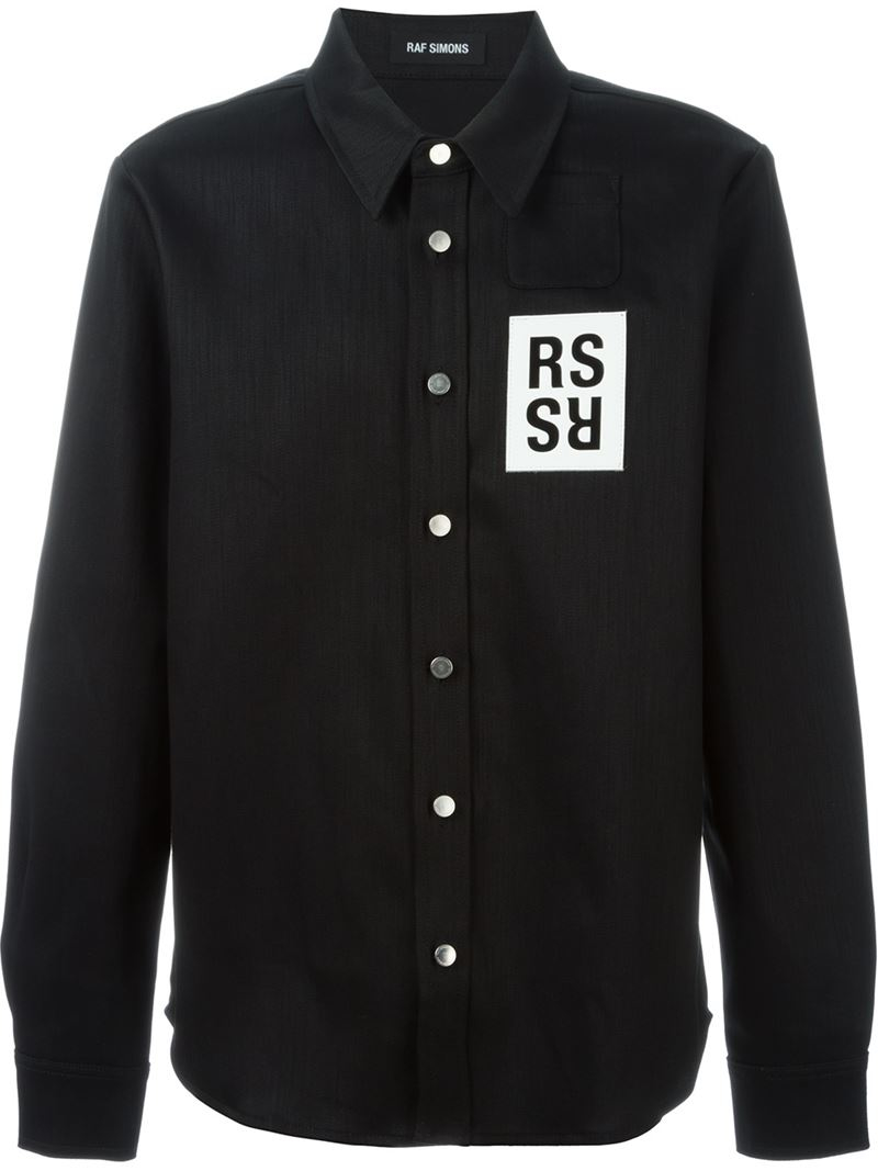 Raf simons Chest-Patch Denim Shirt in Black for Men | Lyst