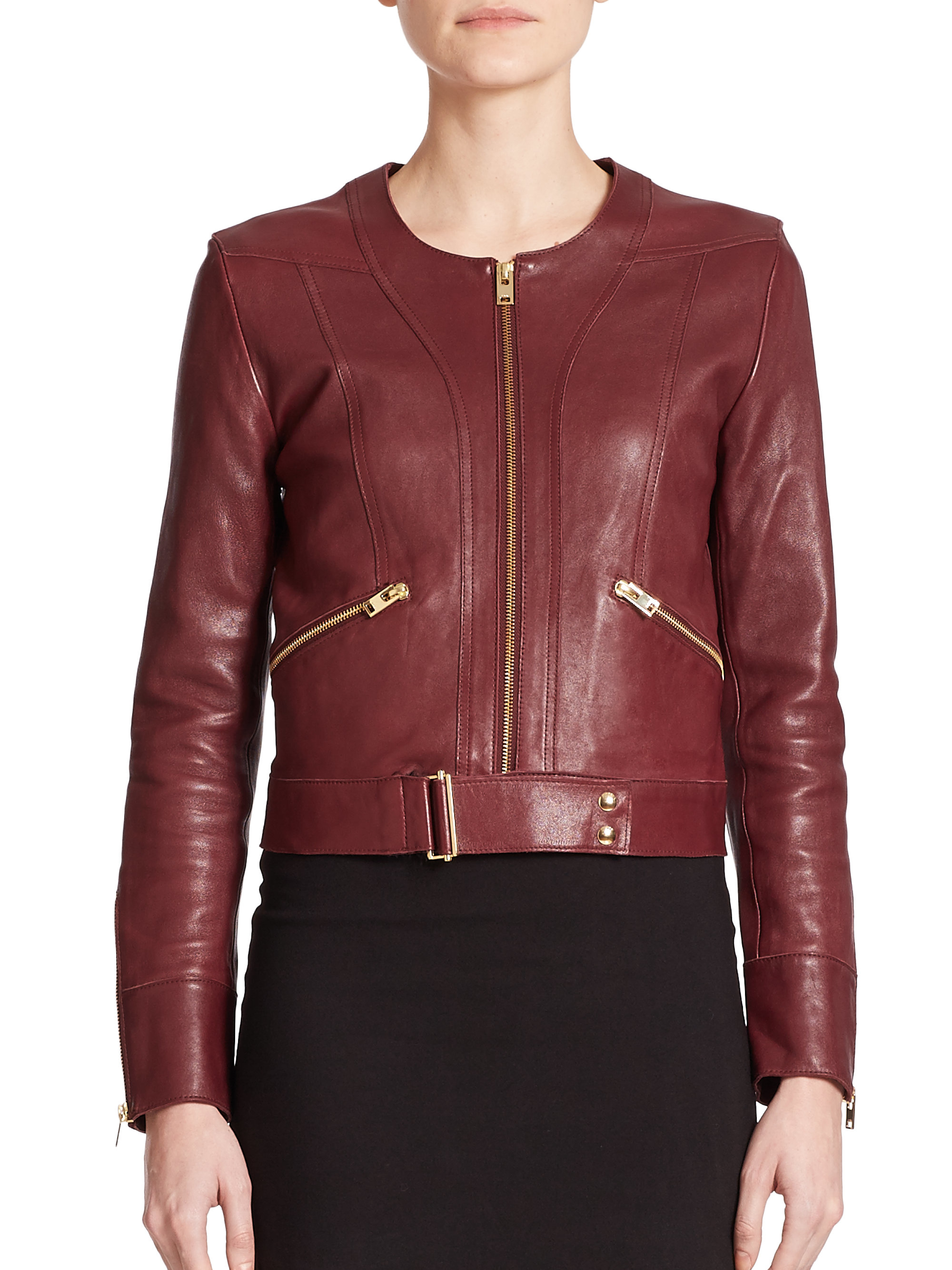 Lyst Iro Broome Cropped Leather Moto Jacket In Purple Gallery