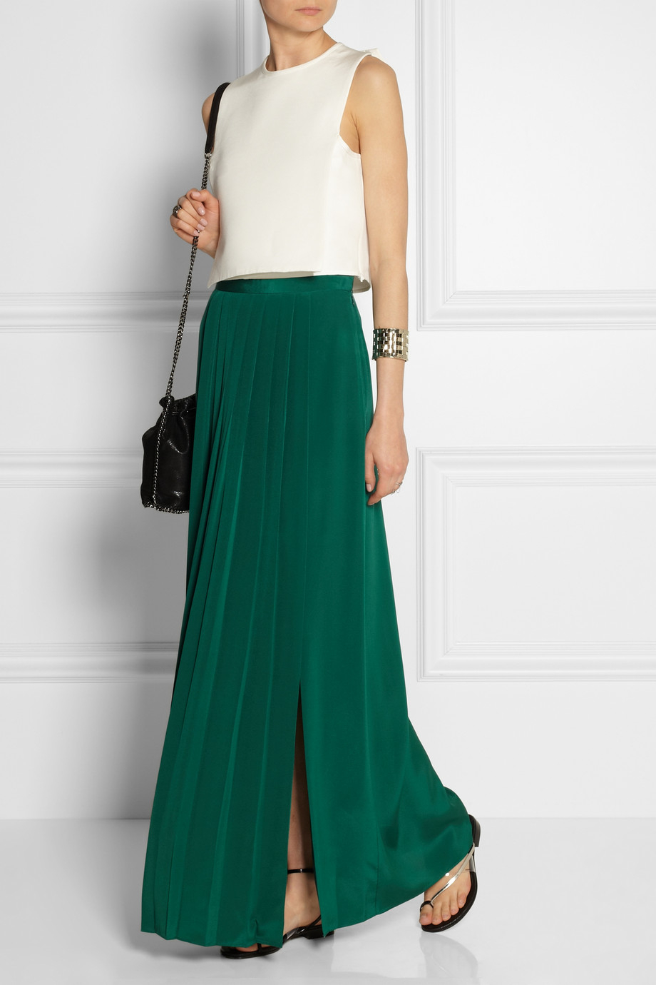 Lyst - Tibi Pleated Washed-Silk Maxi Skirt in Green