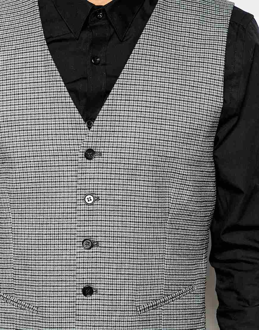 SELECTED Houndstooth Vest In Skinny Fit in Gray for Men Lyst