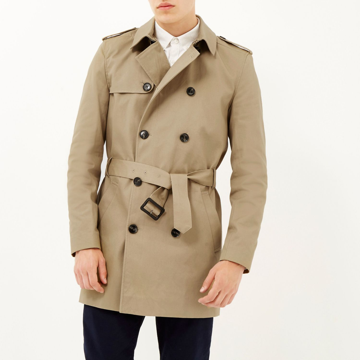 River island Brown Double Breasted Military Trench Coat in Brown for ...