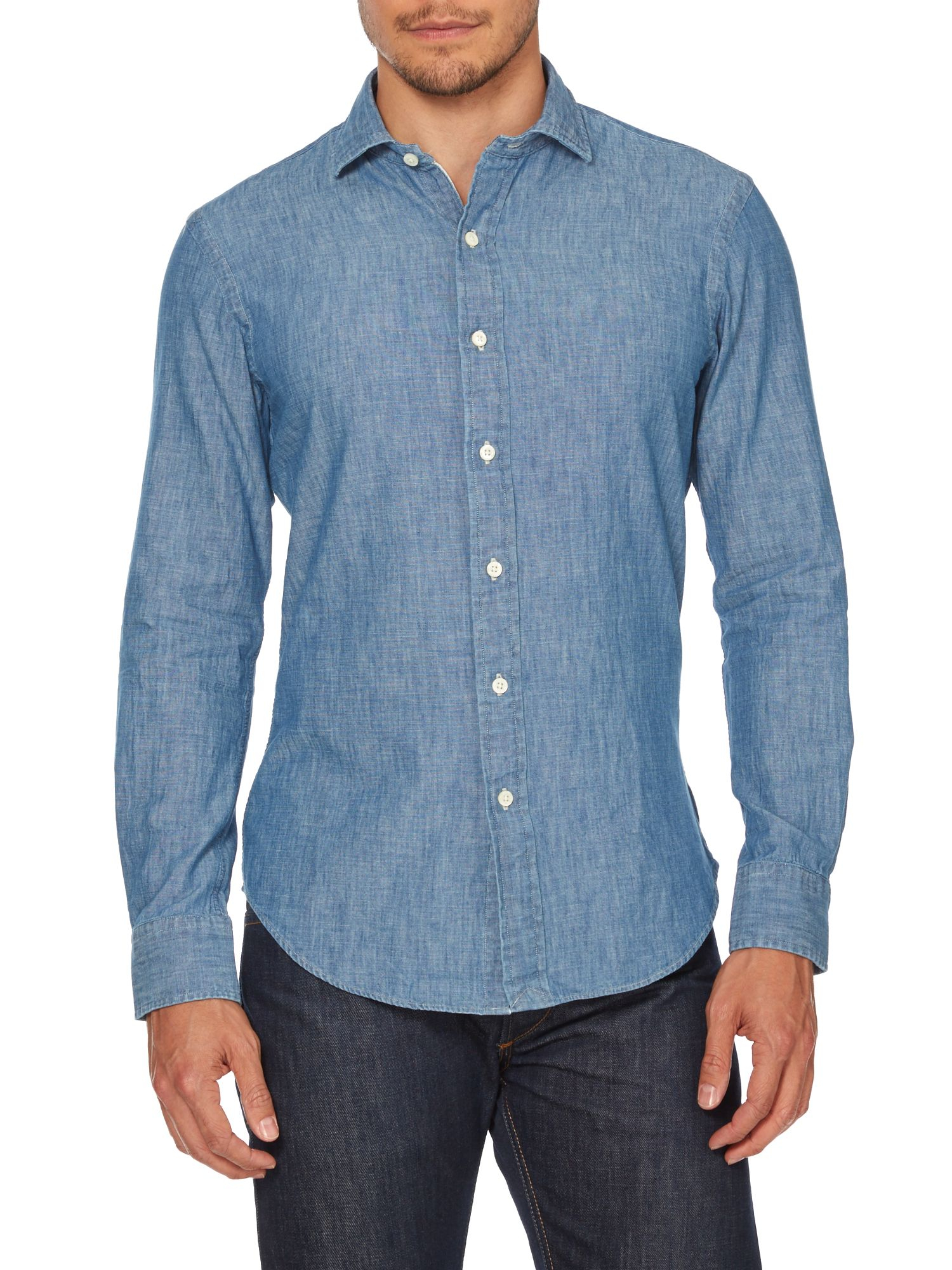 ralph lauren slim fit oxford shirt aegean blue