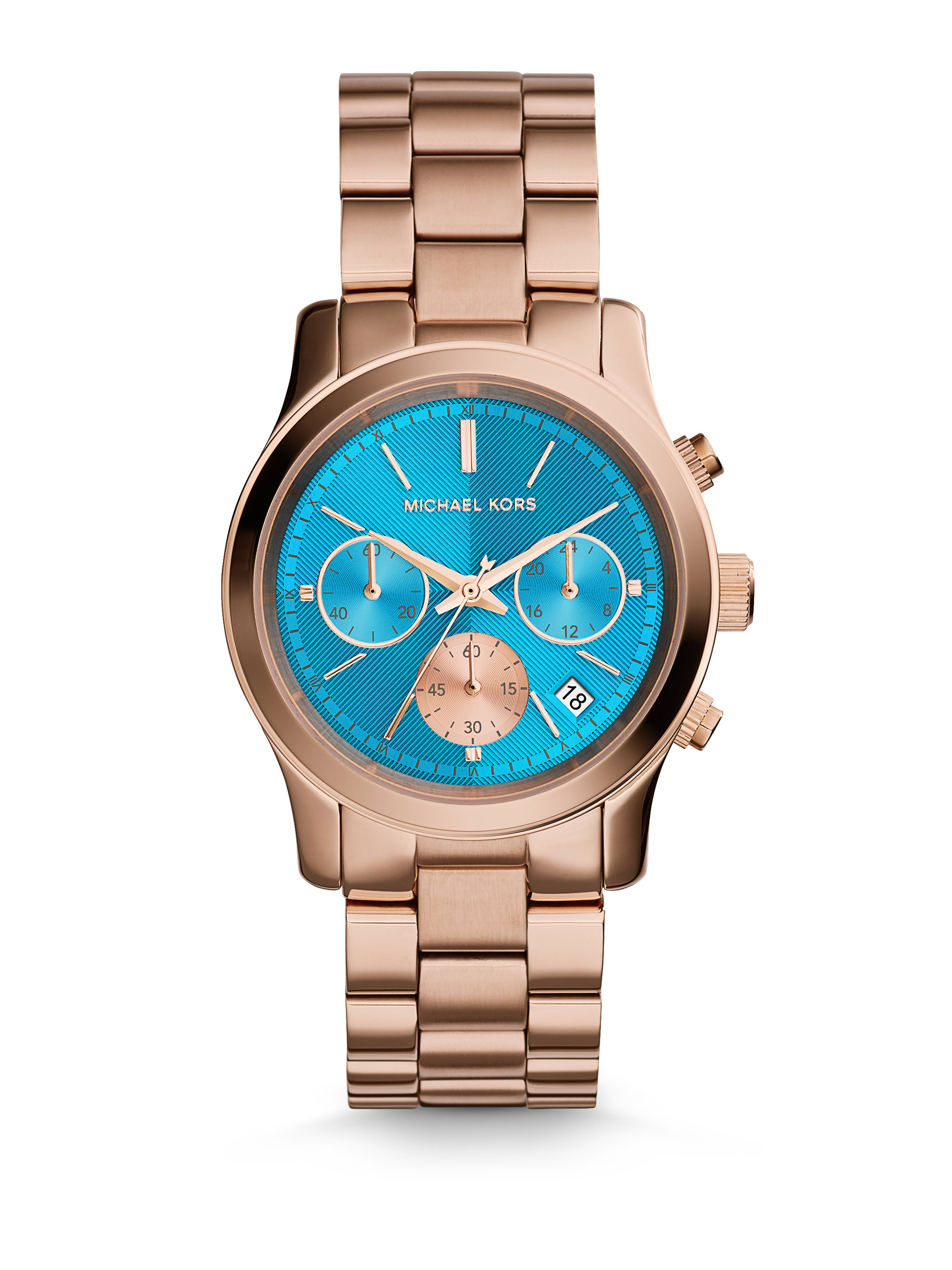 Lyst - Michael Kors Runway Rose Goldtone Stainless Steel Chronograph ...