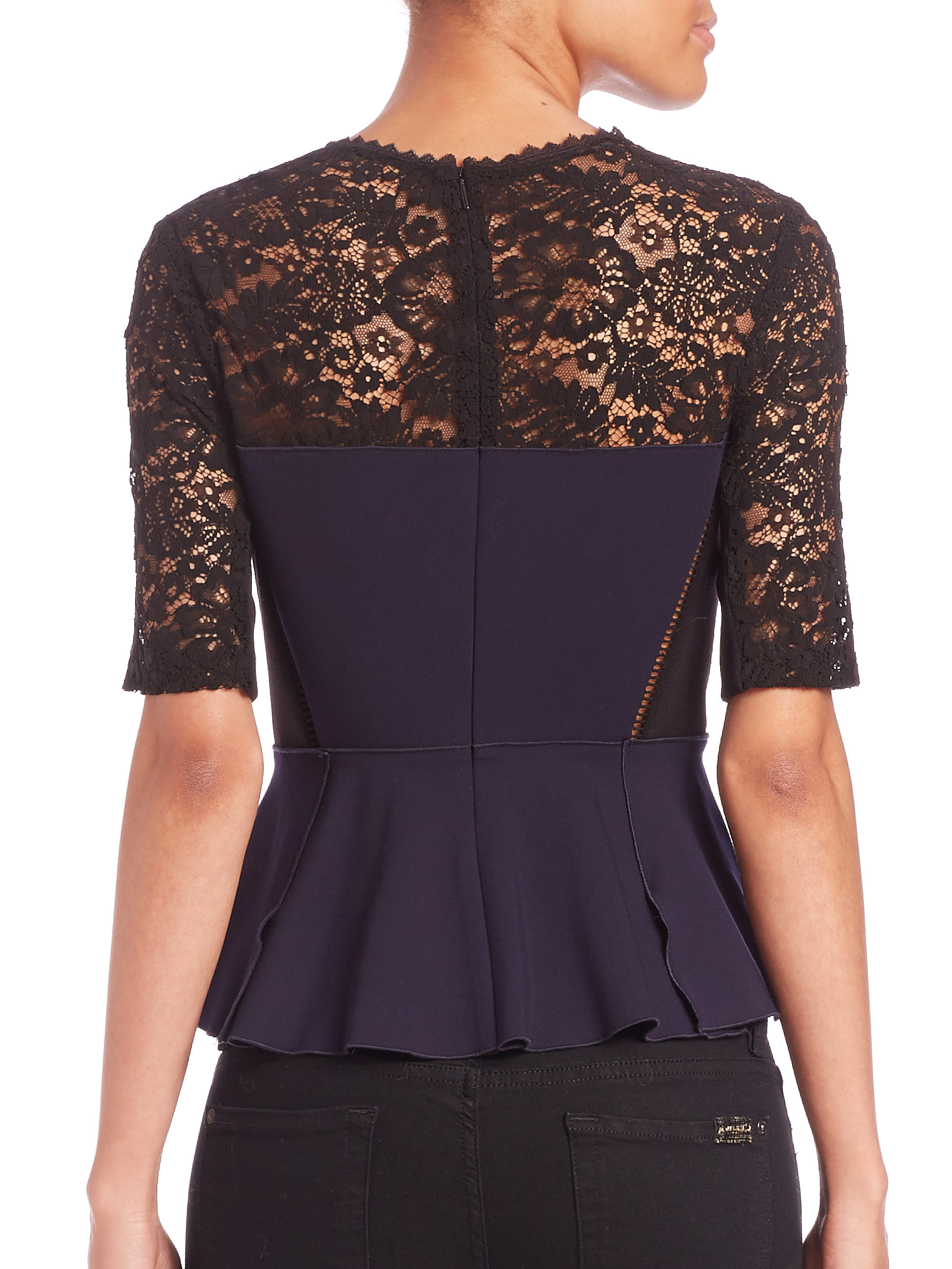 Lyst - Rebecca Taylor Ponte Lace-detail Peplum Top in Blue