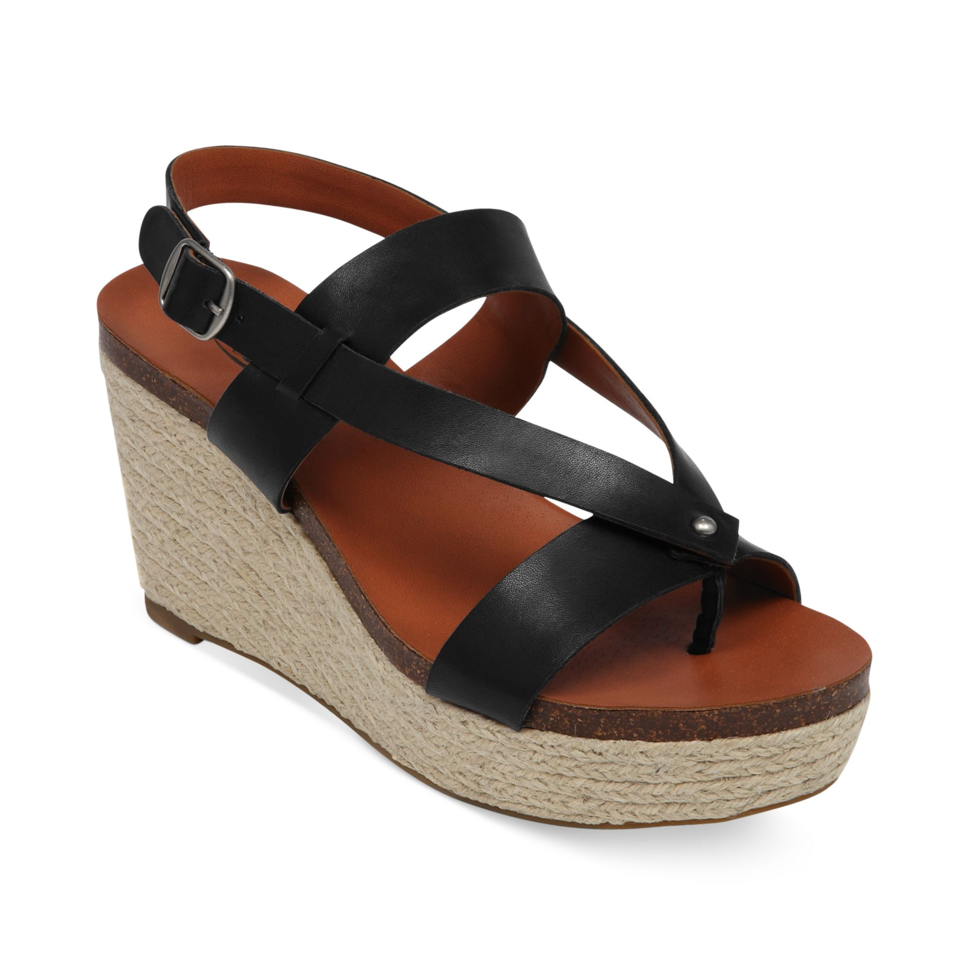 Lucky Brand Womens Naturale Platform Wedge Sandals in Black | Lyst