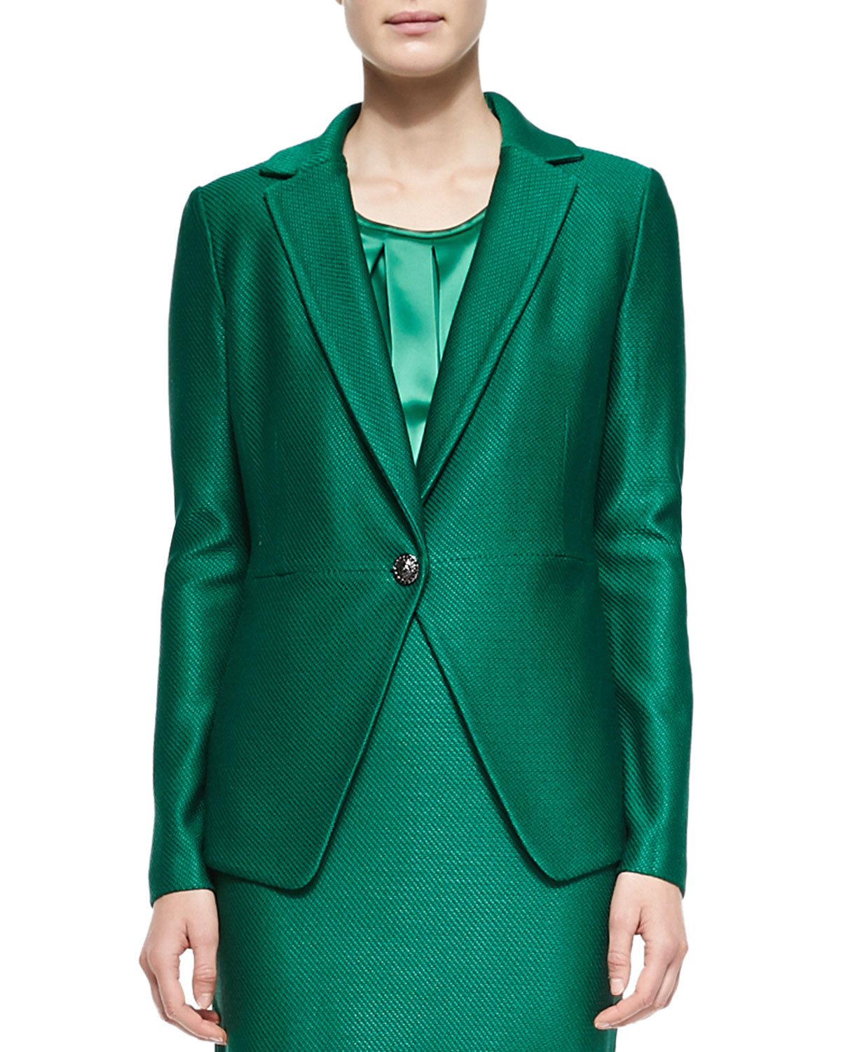St. john Twill Knit Peplum Jacket in Green Lyst