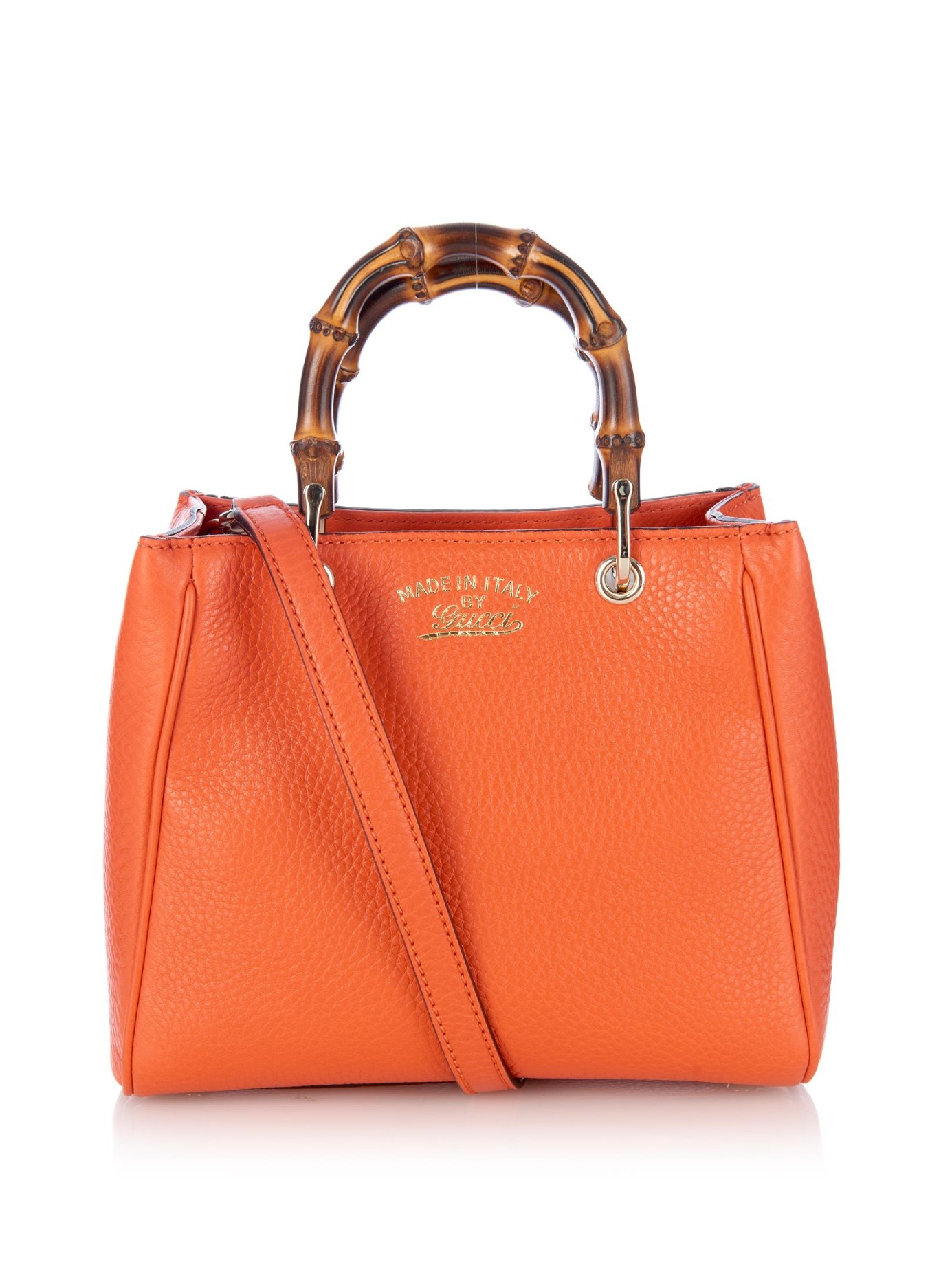 Gucci Bamboo Mini Leather Cross-body Bag in Orange - Lyst