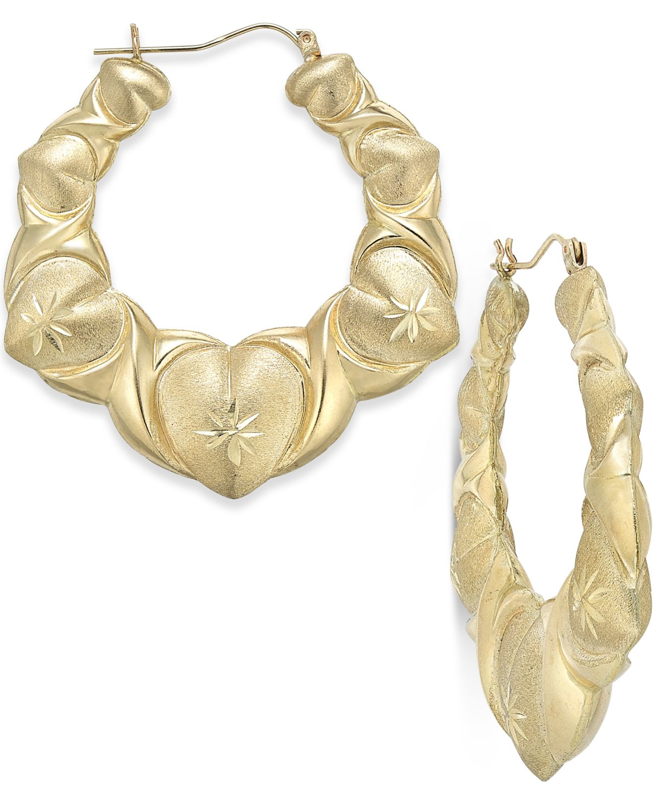 Macy's Puff Heart Hoop Earrings In 10k Gold in Gold (Yellow Gold