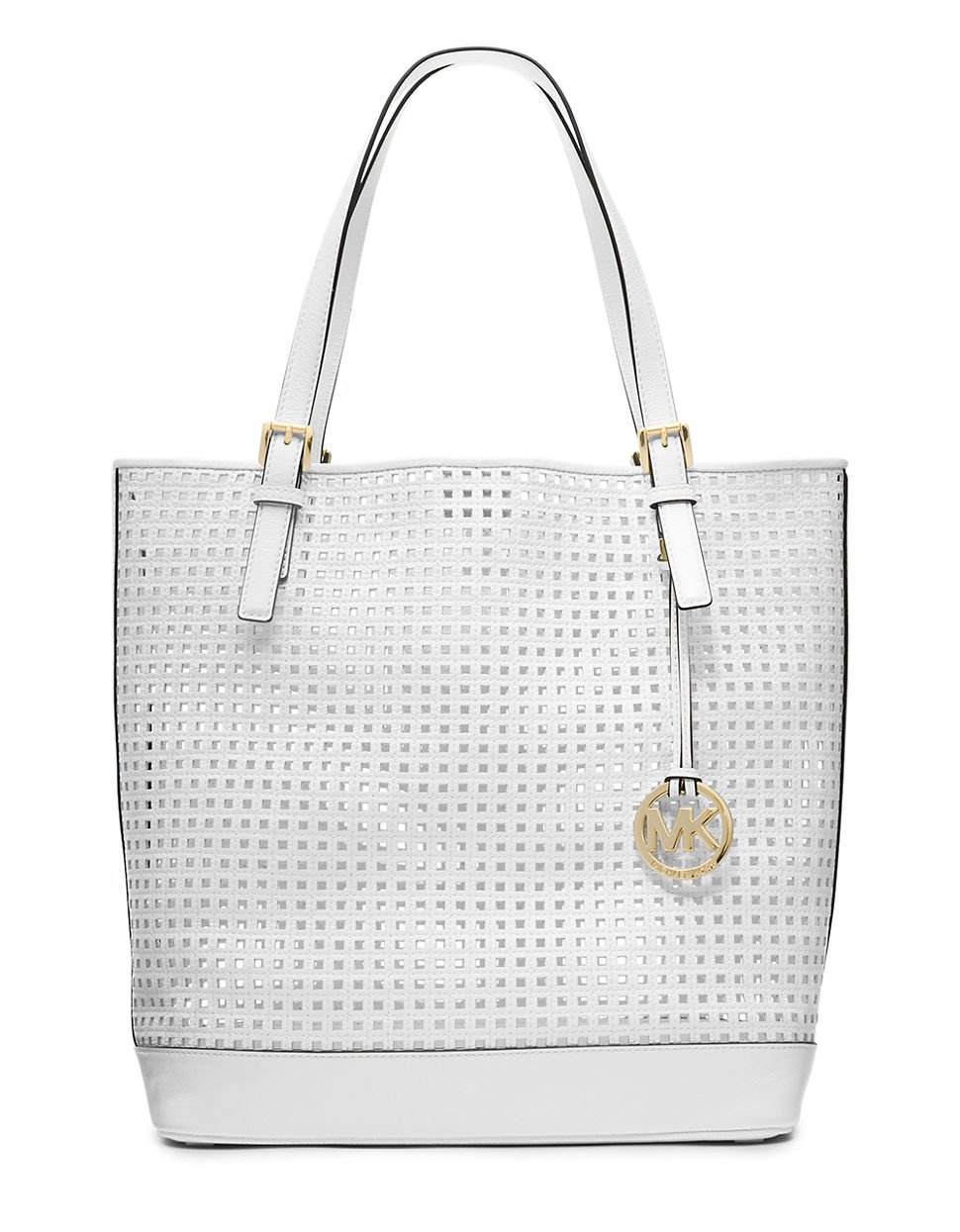 Michael Michael Kors Bridget Perforated Leather Large Tote Bag in White ...