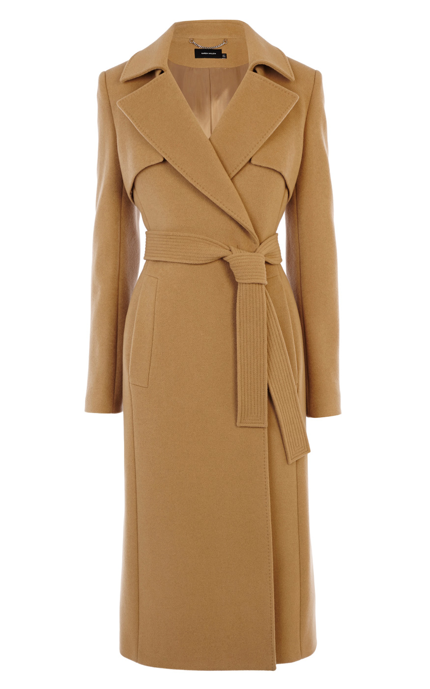 Karen Millen Wool Longline Camel Trenchcoat In Brown Lyst 9482