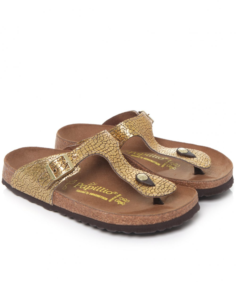 Birkenstock Papillio Gizeh Cracked Sandals in Gold | Lyst