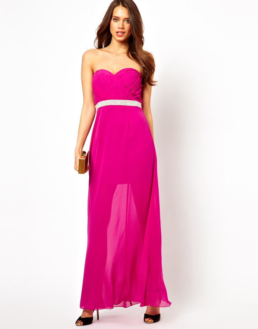 Lyst - Lipsy Maxi Dress with Diamante Waistband in Pink