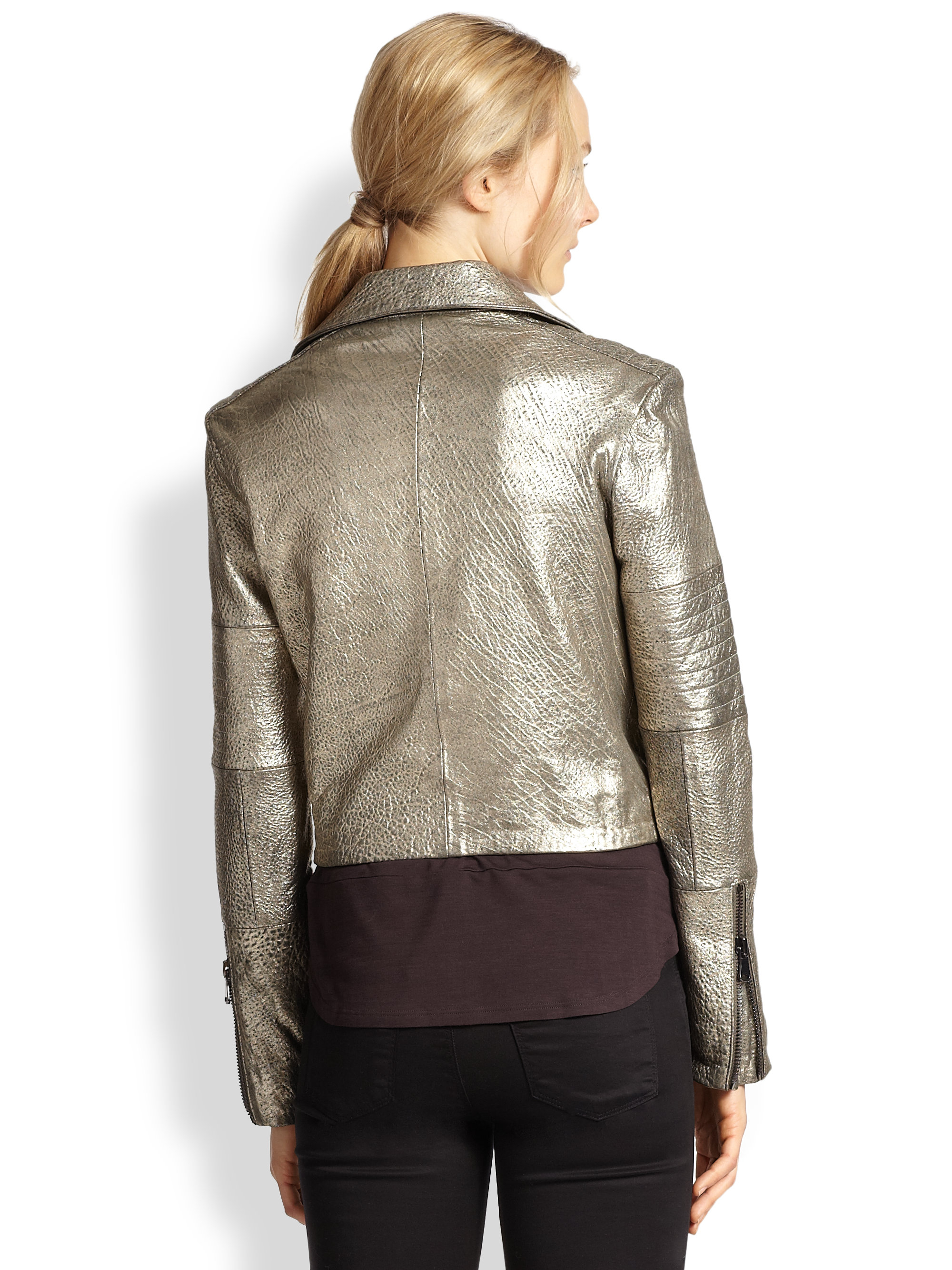 J Brand Aiah Metallic Leather Motorcycle Jacket In Lyst Gallery