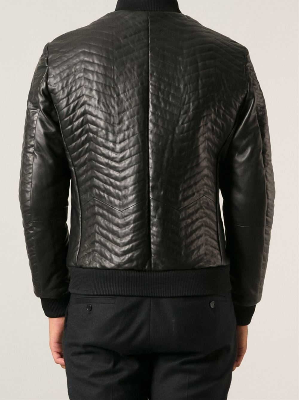 Boss Zig Zag Quilted Bomber Jacket in Black for Men | Lyst