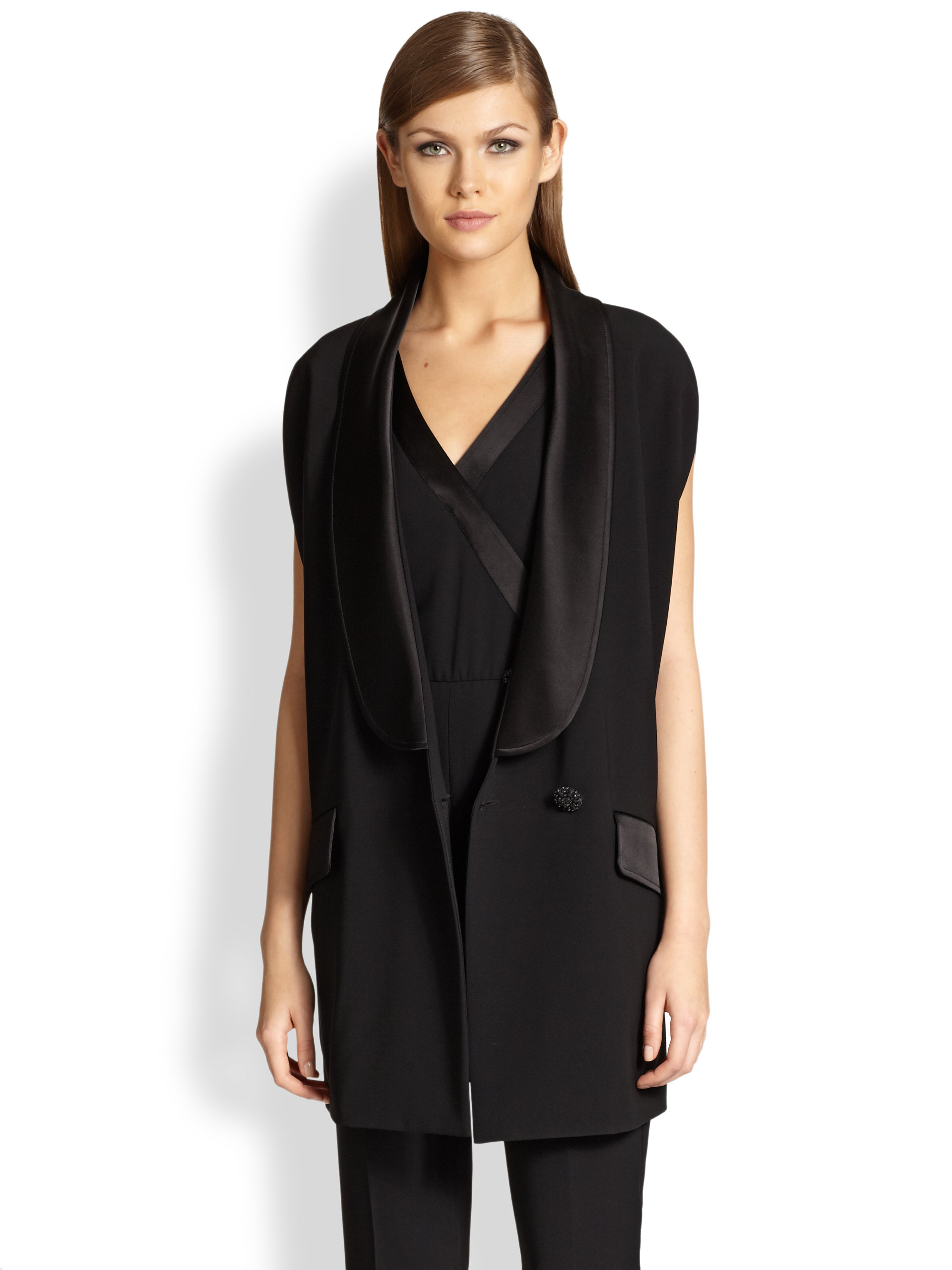 St. john Sleeveless Tuxedo Jacket in Black Lyst