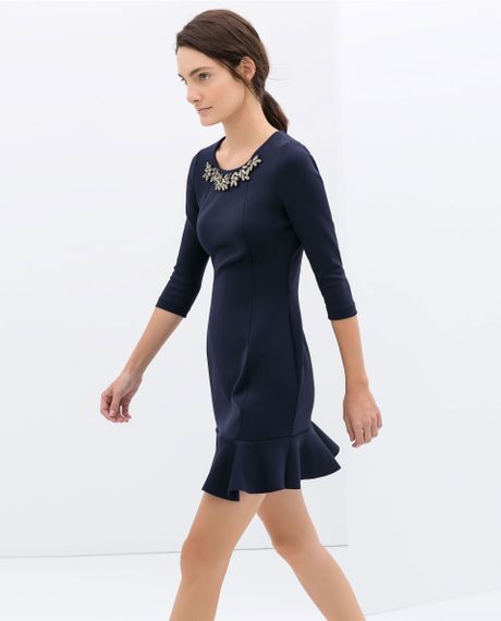 Zara Dress with Appliqué Collar in Blue (Dark blue) | Lyst