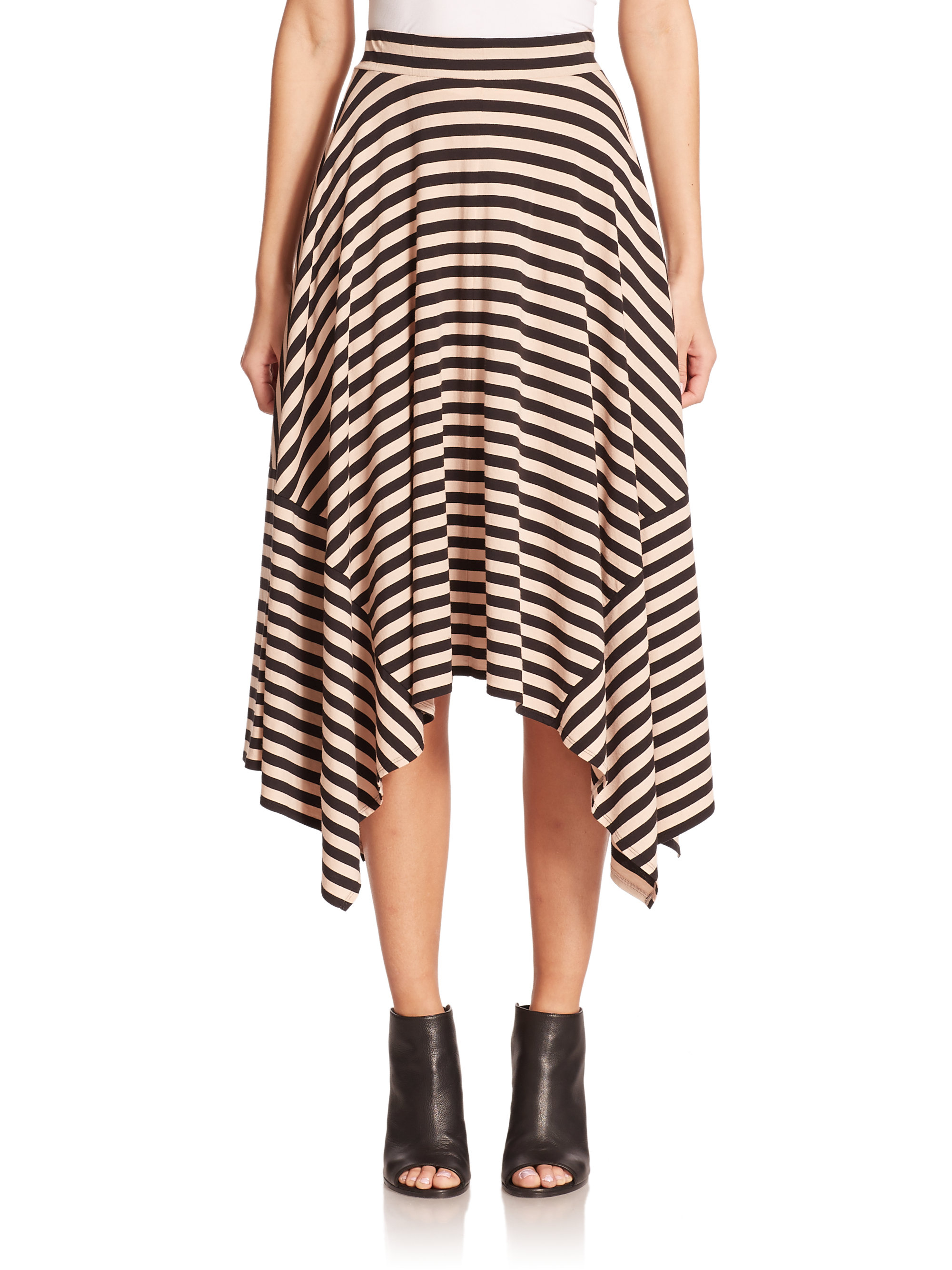 Lyst Dkny Striped Asymmetrical Skirt in Black