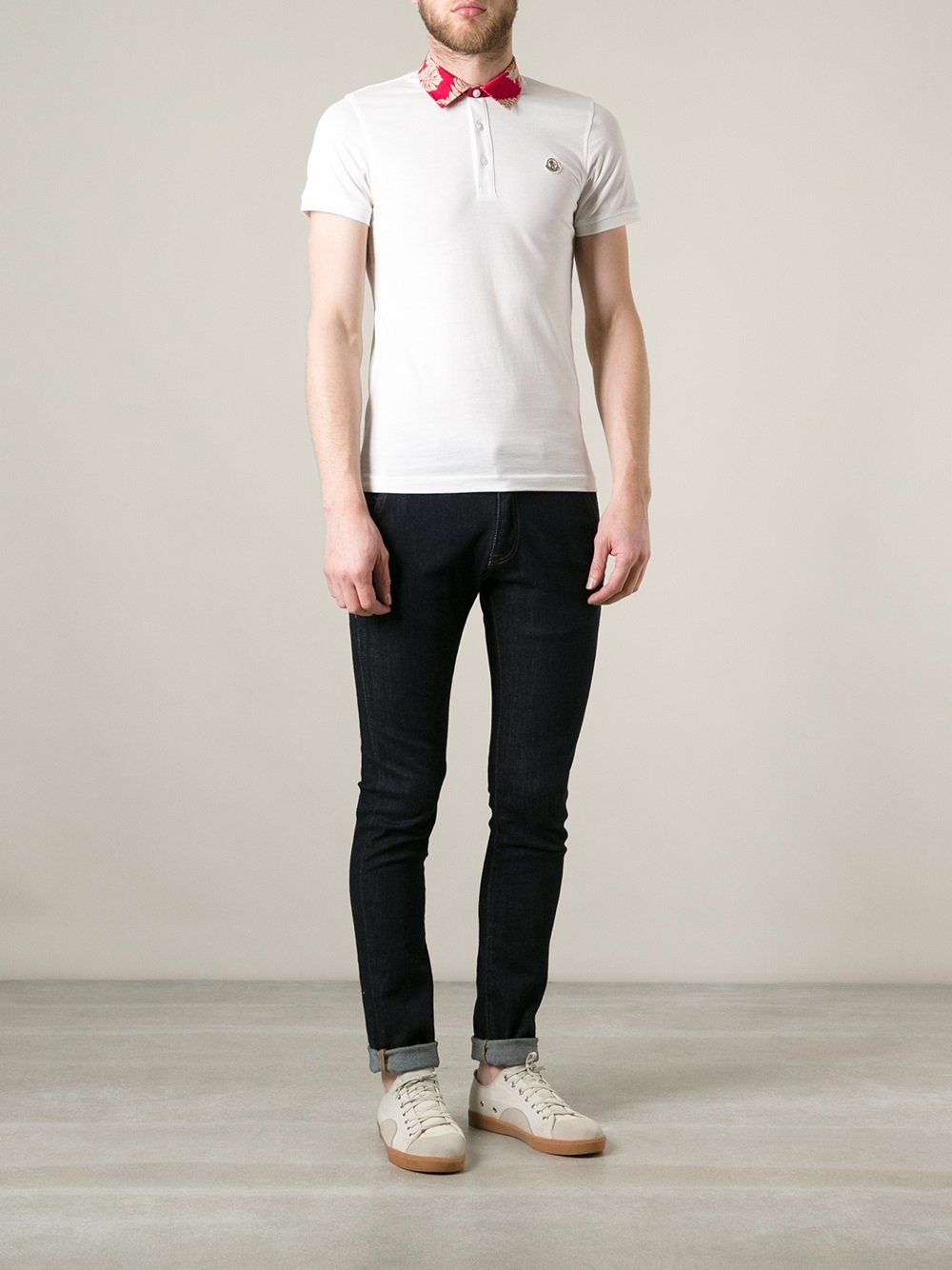 Moncler Contrast Collar Polo Shirt in White for Men - Lyst