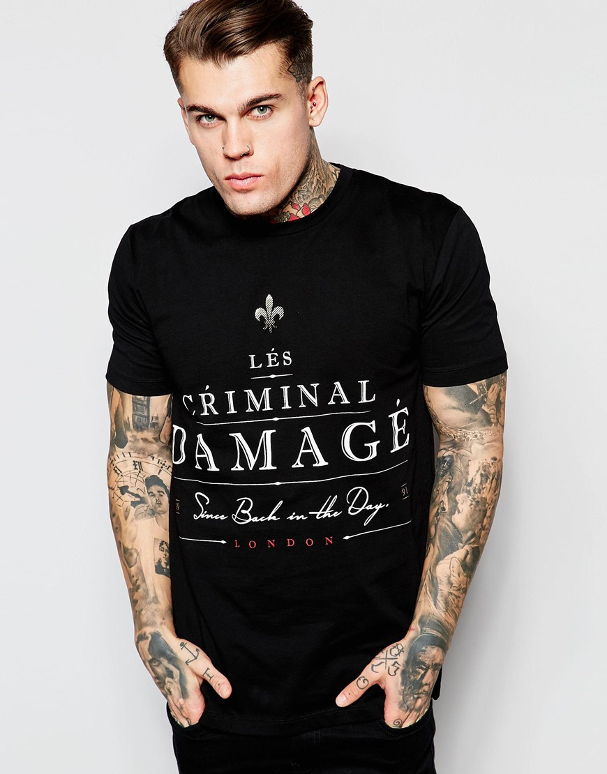 Criminal damage Label T-shirt in Black for Men | Lyst