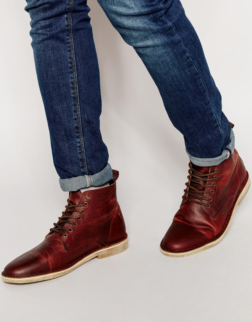 Lyst - Asos Lace Up Boots In Brown Leather in Brown for Men