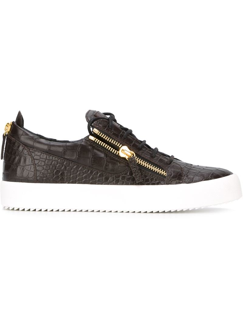 Lyst - Giuseppe Zanotti Croc-Embossed Leather Low-Top Sneakers in Black ...