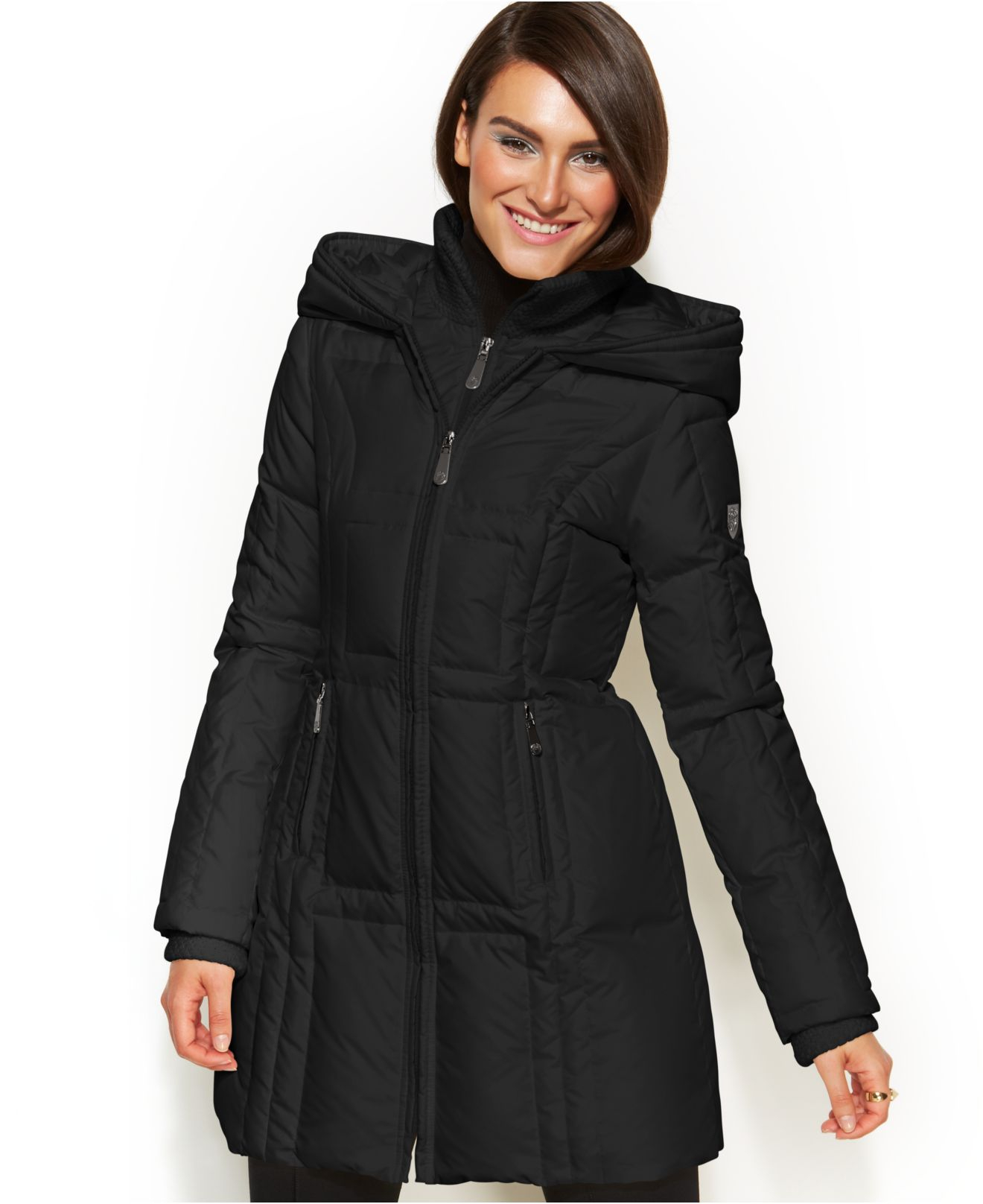 Vince camuto Hooded Down Puffer Coat in Black | Lyst