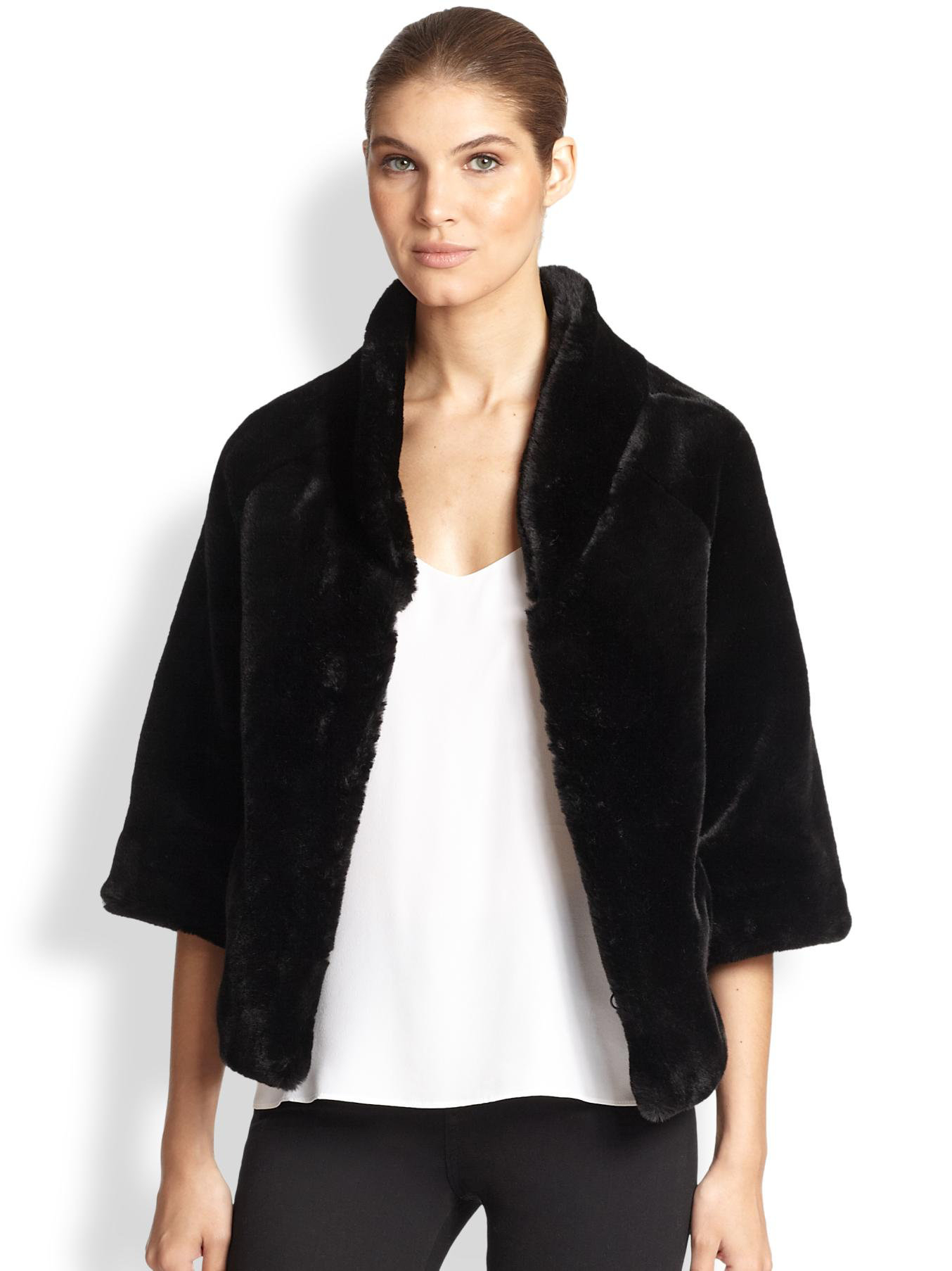 Lyst - Saks Fifth Avenue Perfect Little Faux Fur Jacket in Black