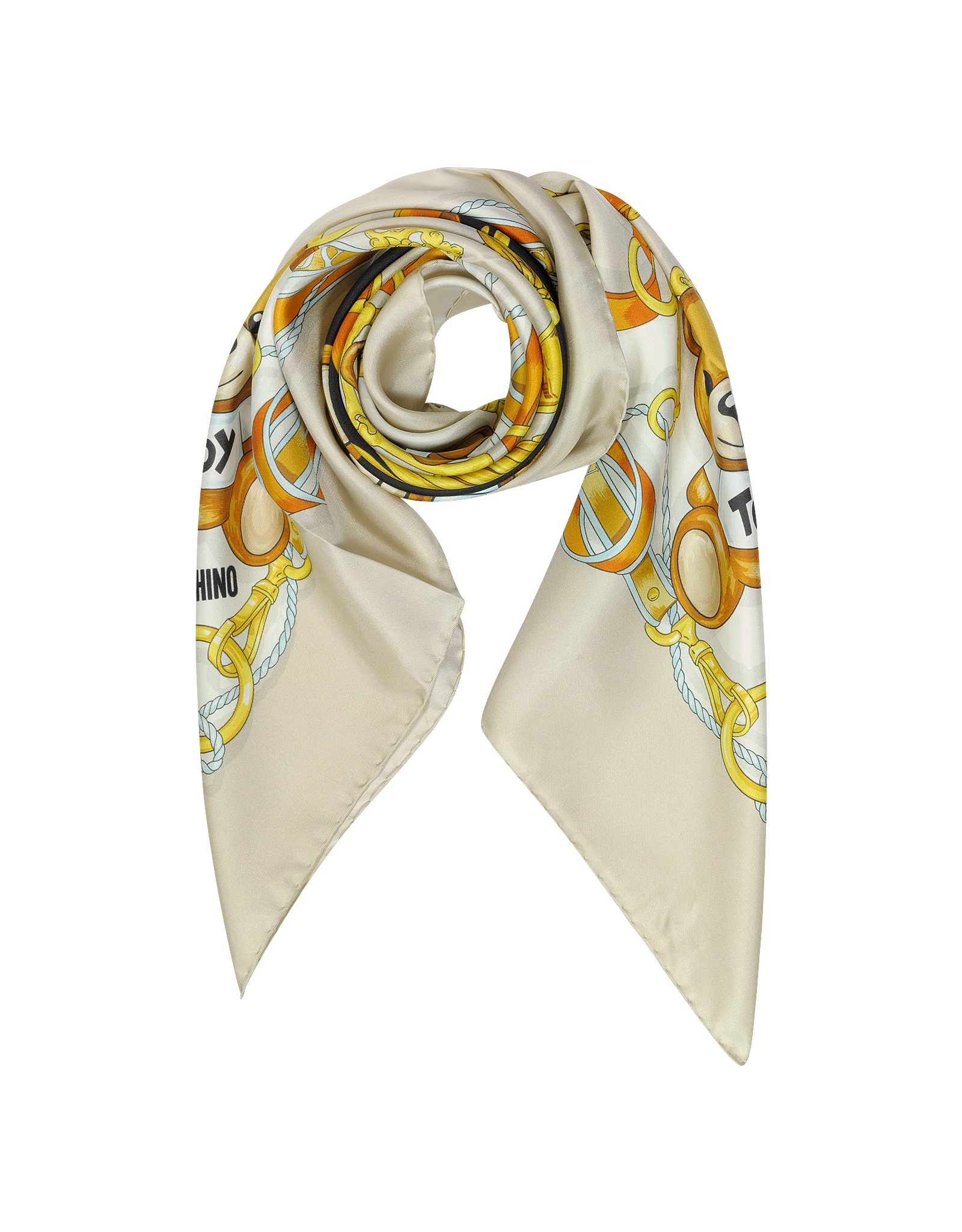 Moschino Ready To Bear Twill Silk Square Scarf in Teal (Beige) | Lyst