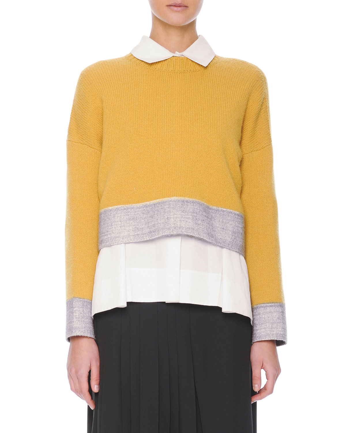 Lyst - Marni Felt-trim Button-back Knit Cropped Sweater in Yellow