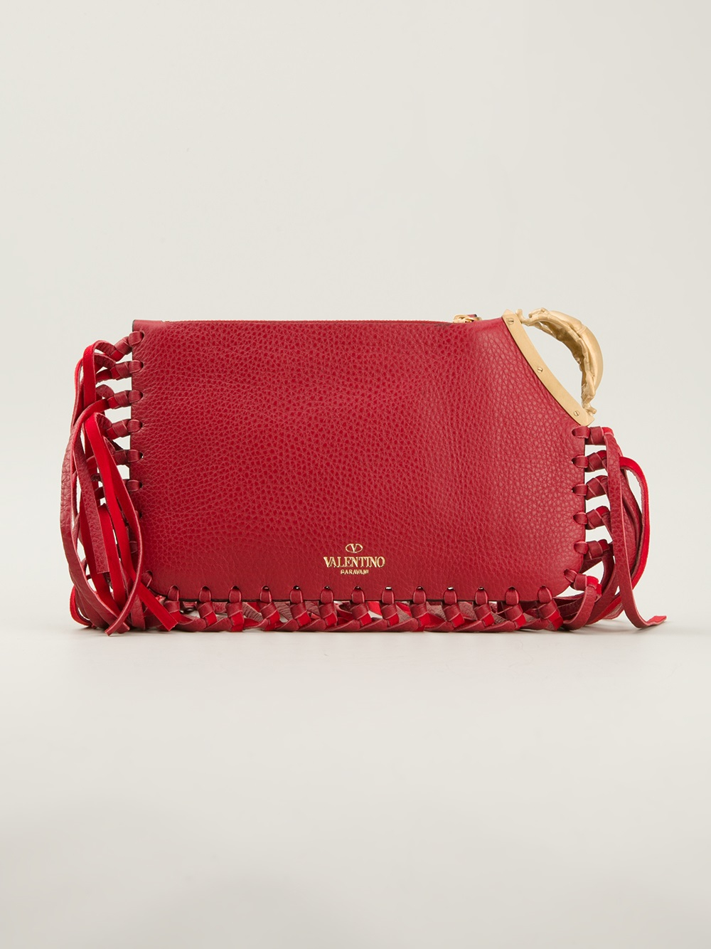 Lyst - Valentino Fringed Clutch in Red