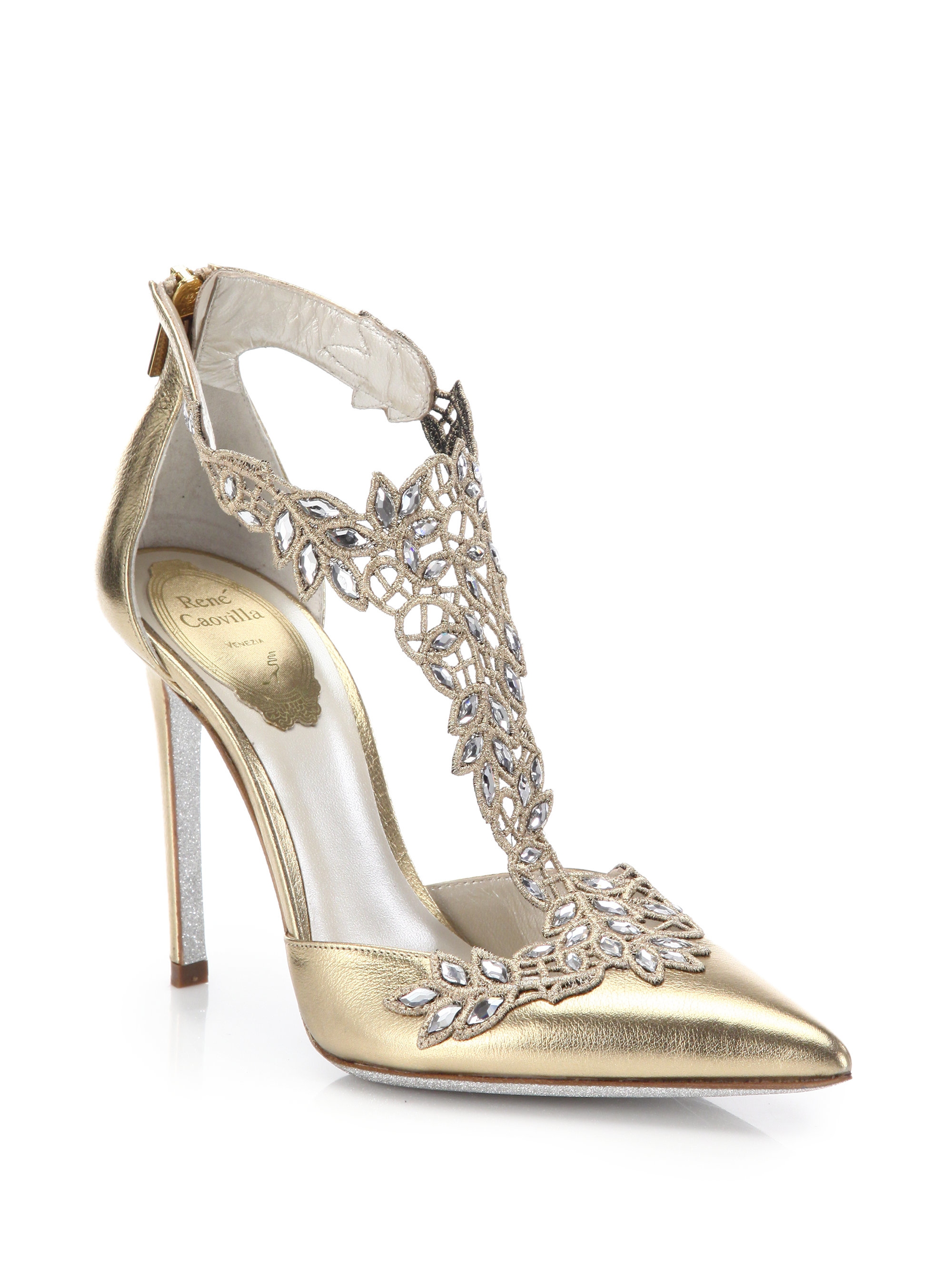 Pumps In Caovilla Strap T Embroidered Lyst Swarovski Crystal Rene x8UwqOCfn0
