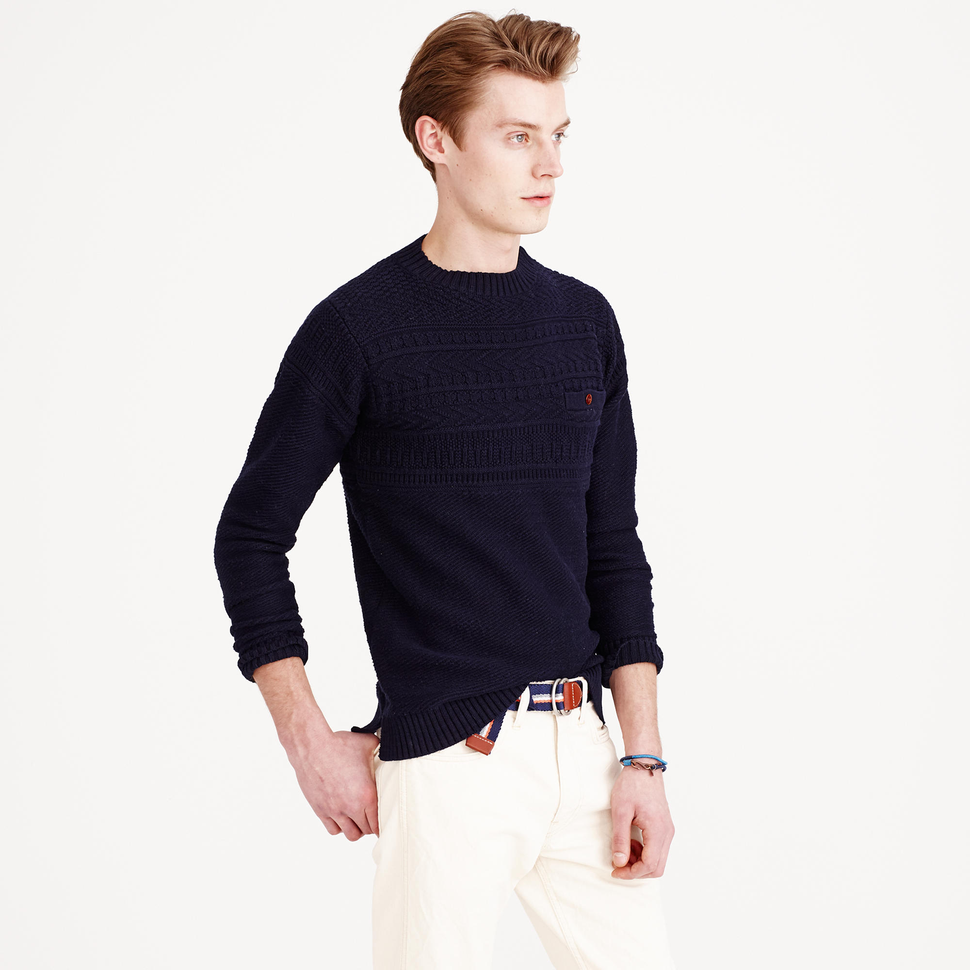 J.crew Rustic Cotton Fisherman Sweater in Blue for Men | Lyst