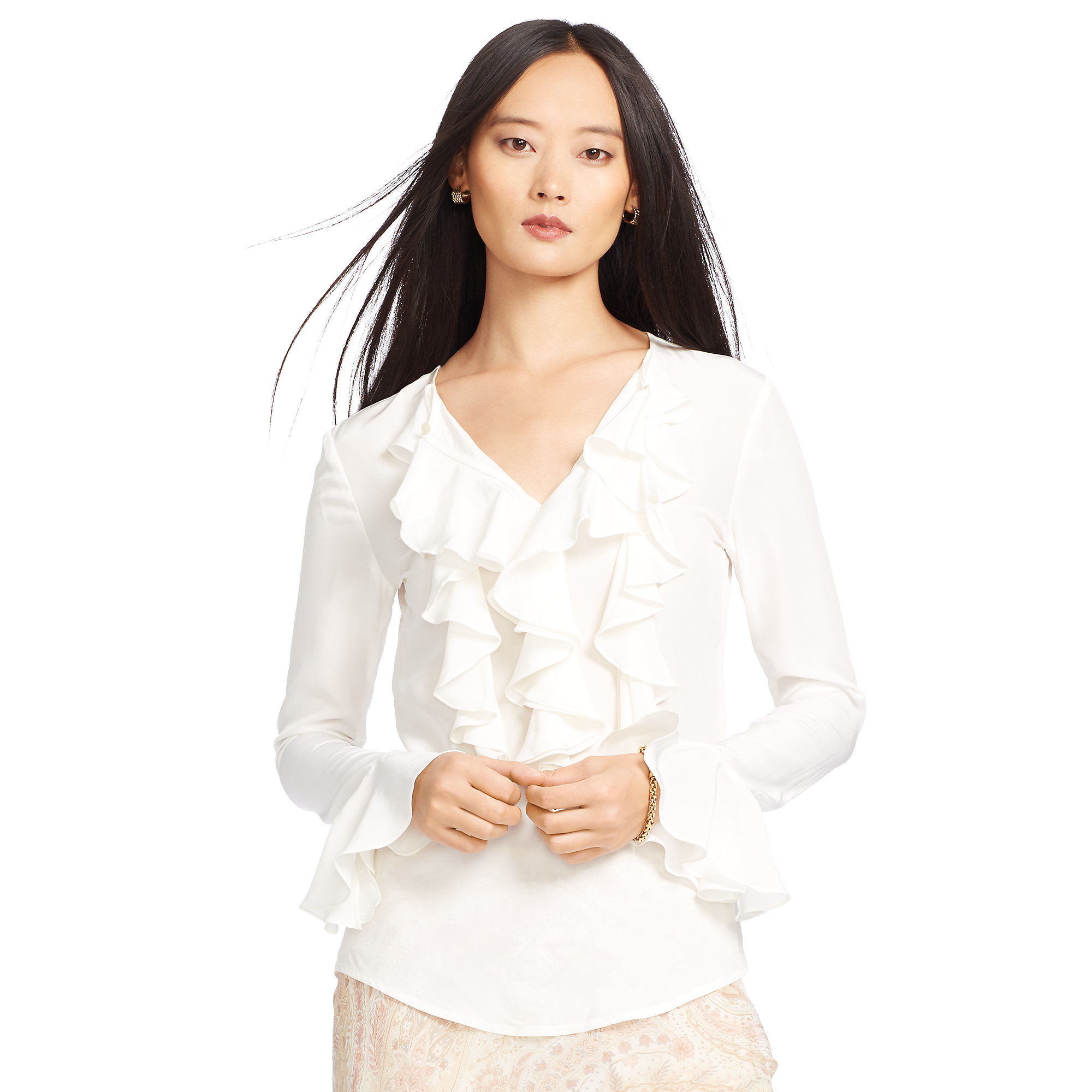 Lyst - Ralph Lauren Ruffled Silk Blouse in White