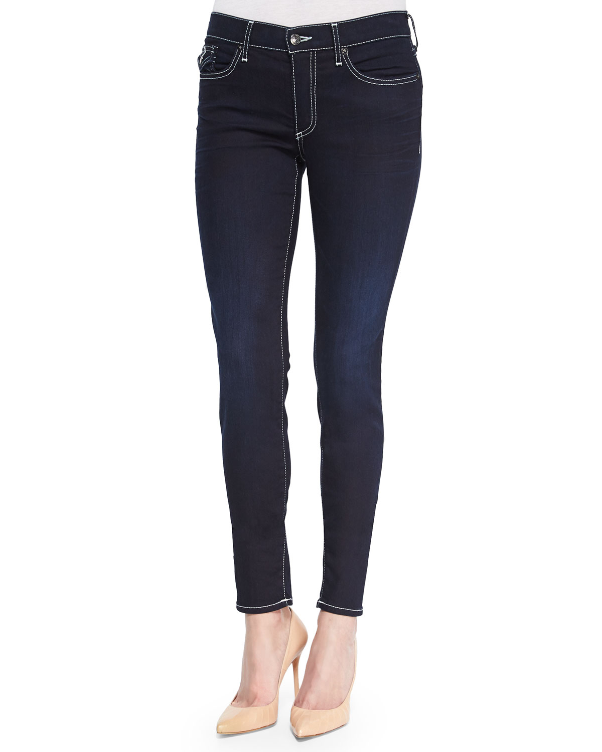 True religion Hallie Contrast-trim Skinny Jeans in Black (PAINFUL LOVE ...