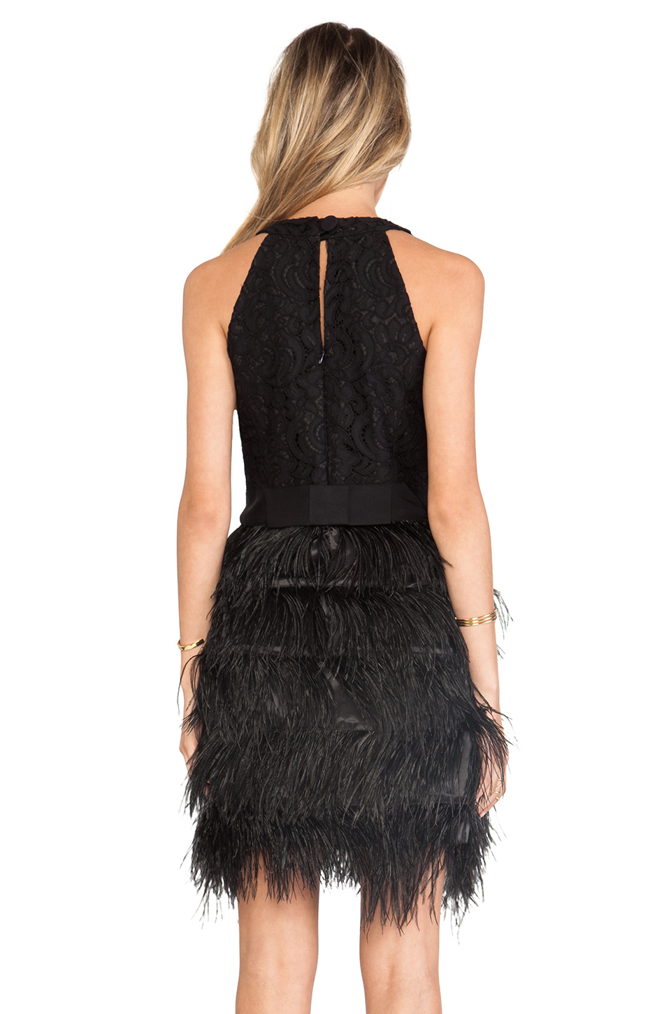 womens black feather dress